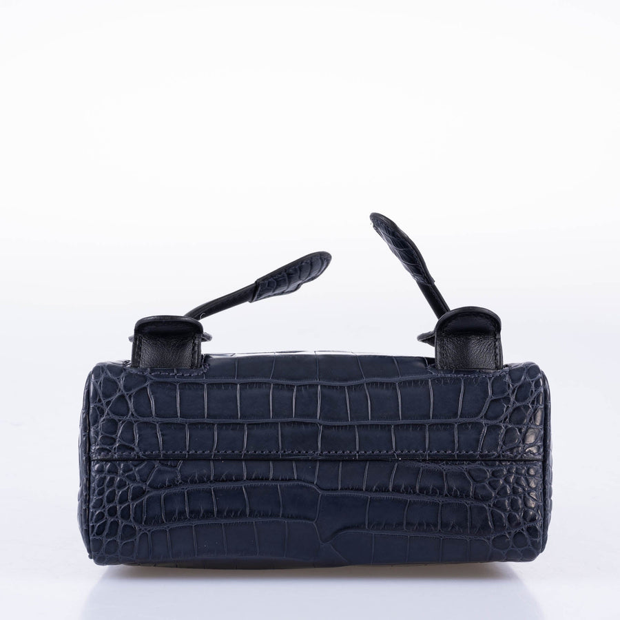 Hermès Kelly Doll Quelle Idole Bleu Nuit Matte Alligator / Black Swift Palladium Hardware