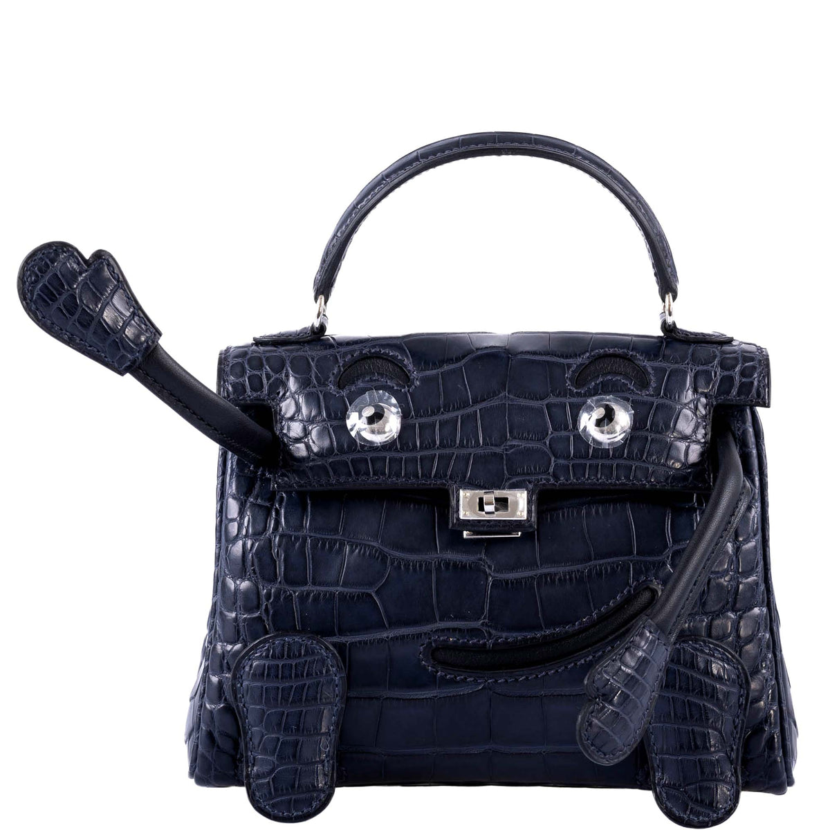 Hermès Kelly Doll Quelle Idole Bleu Nuit Matte Alligator / Black Swift Palladium Hardware