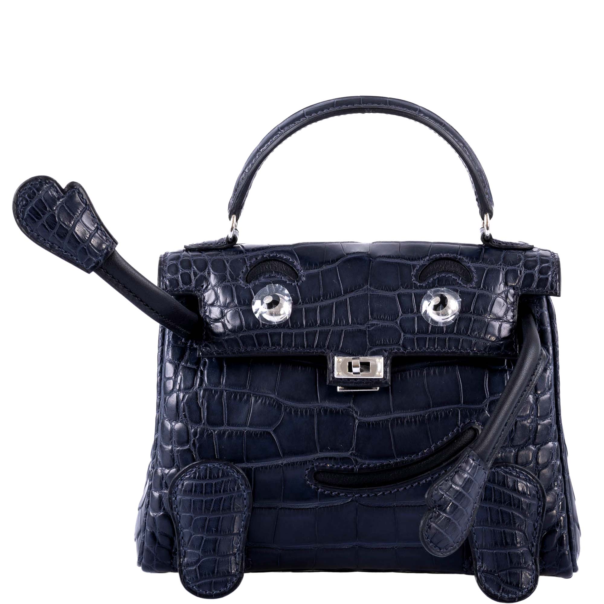 Hermès Kelly Doll "Quelle Idole" Matte Bleu Nuit Alligator &amp; Black Swift Palladium Hardware