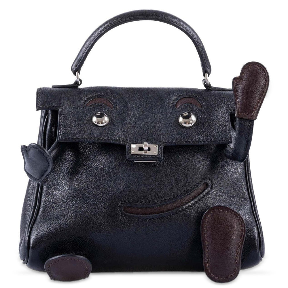 Hermès Kelly Doll Quelle Idole Noir Gulliver Palladium Hardware, front view