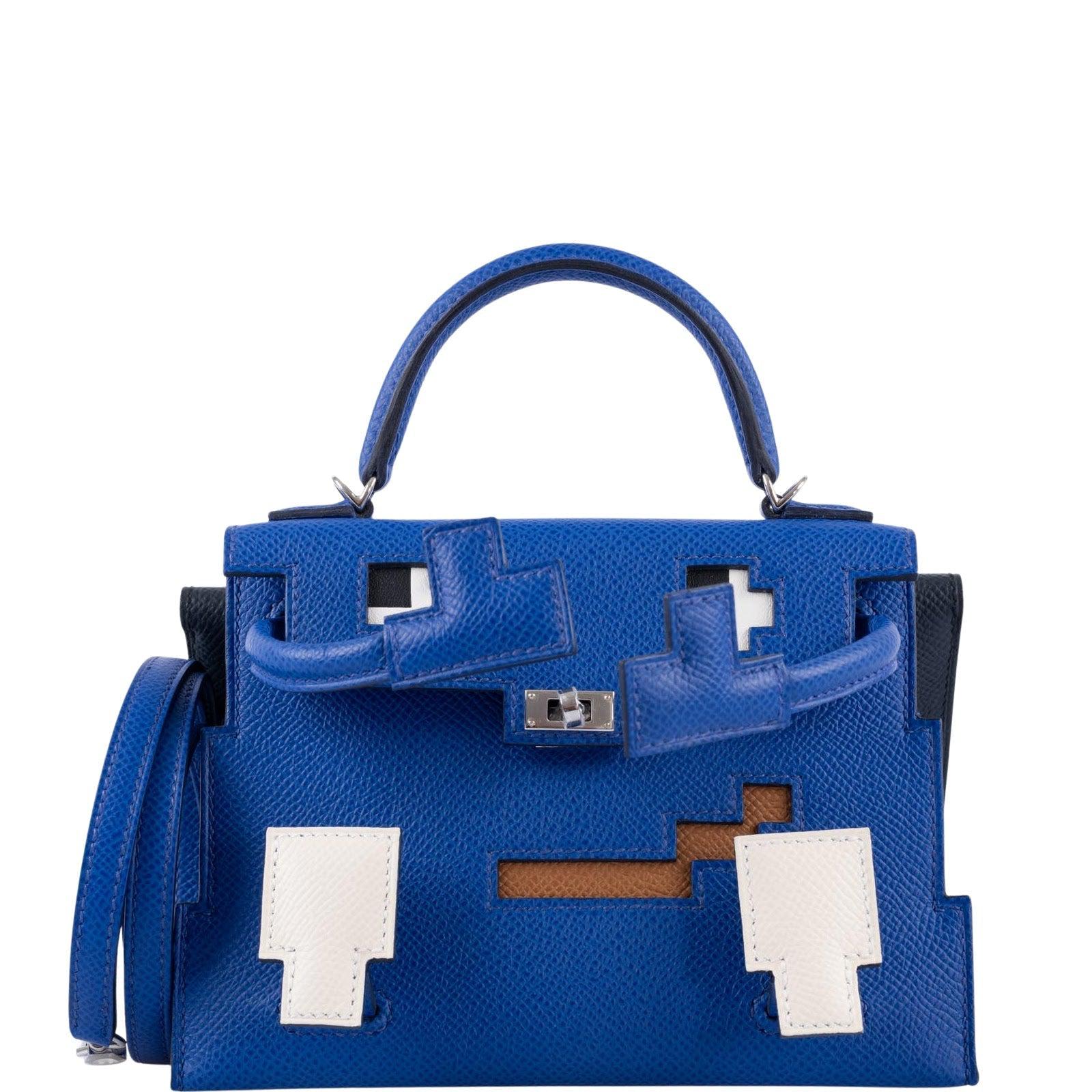 Hermès Kelly Doll Quelle Idole Picto Blue Royale, Nata, Gold Epsom with Palladium Hardware