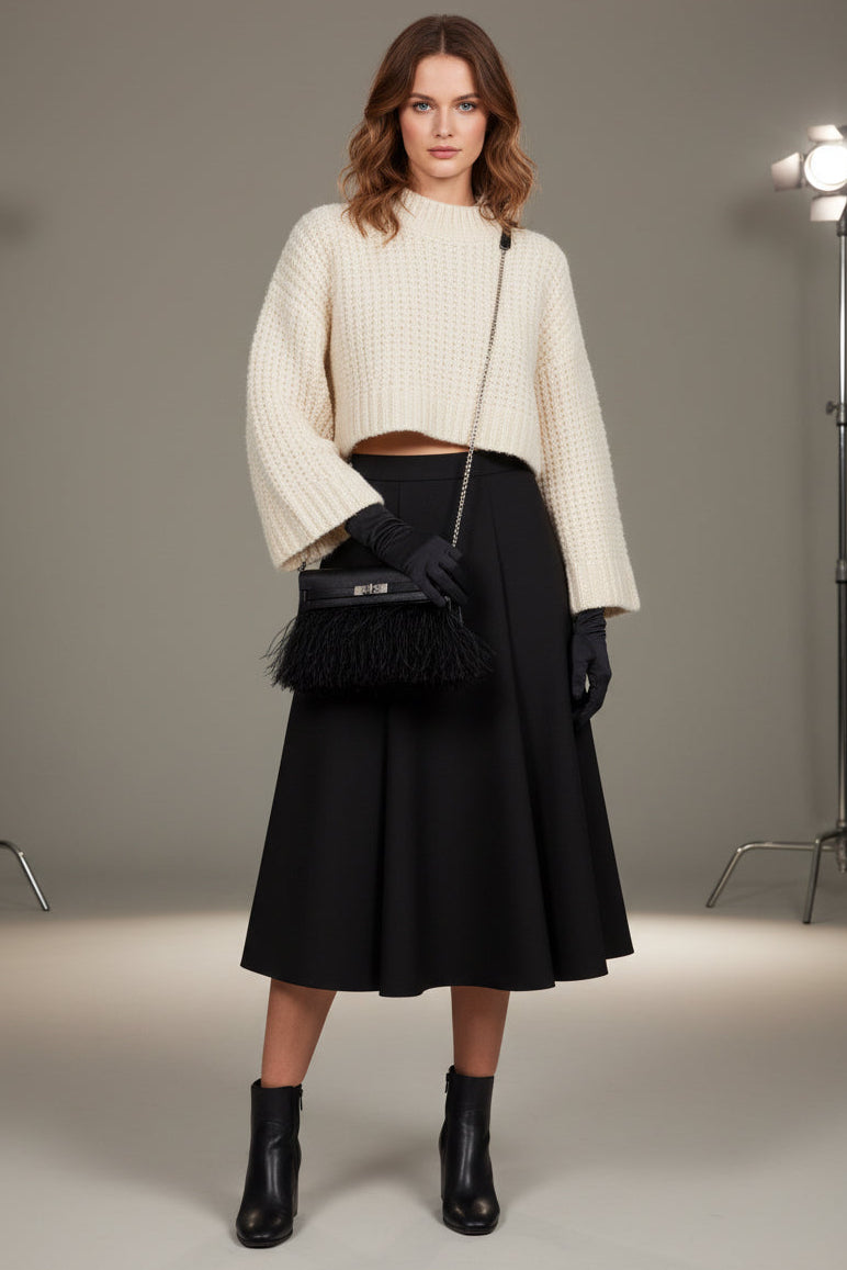 Hermès Kelly Élan Folie Noir Chèvre Chamkila and Ostrich Feather Palladium Hardware