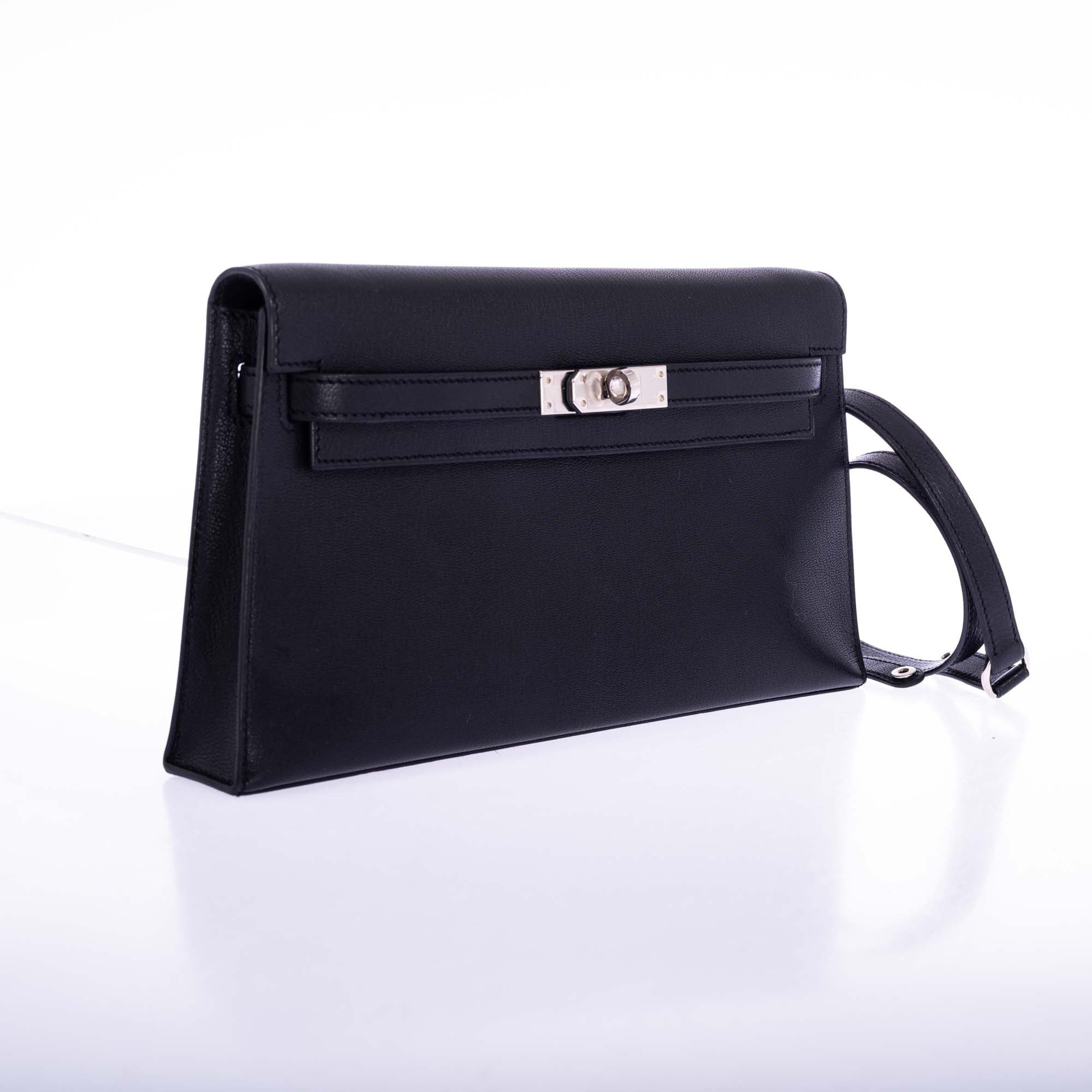Hermès Kelly Élan Noir Chèvre Mysore Palladium Hardware | JANEFINDS