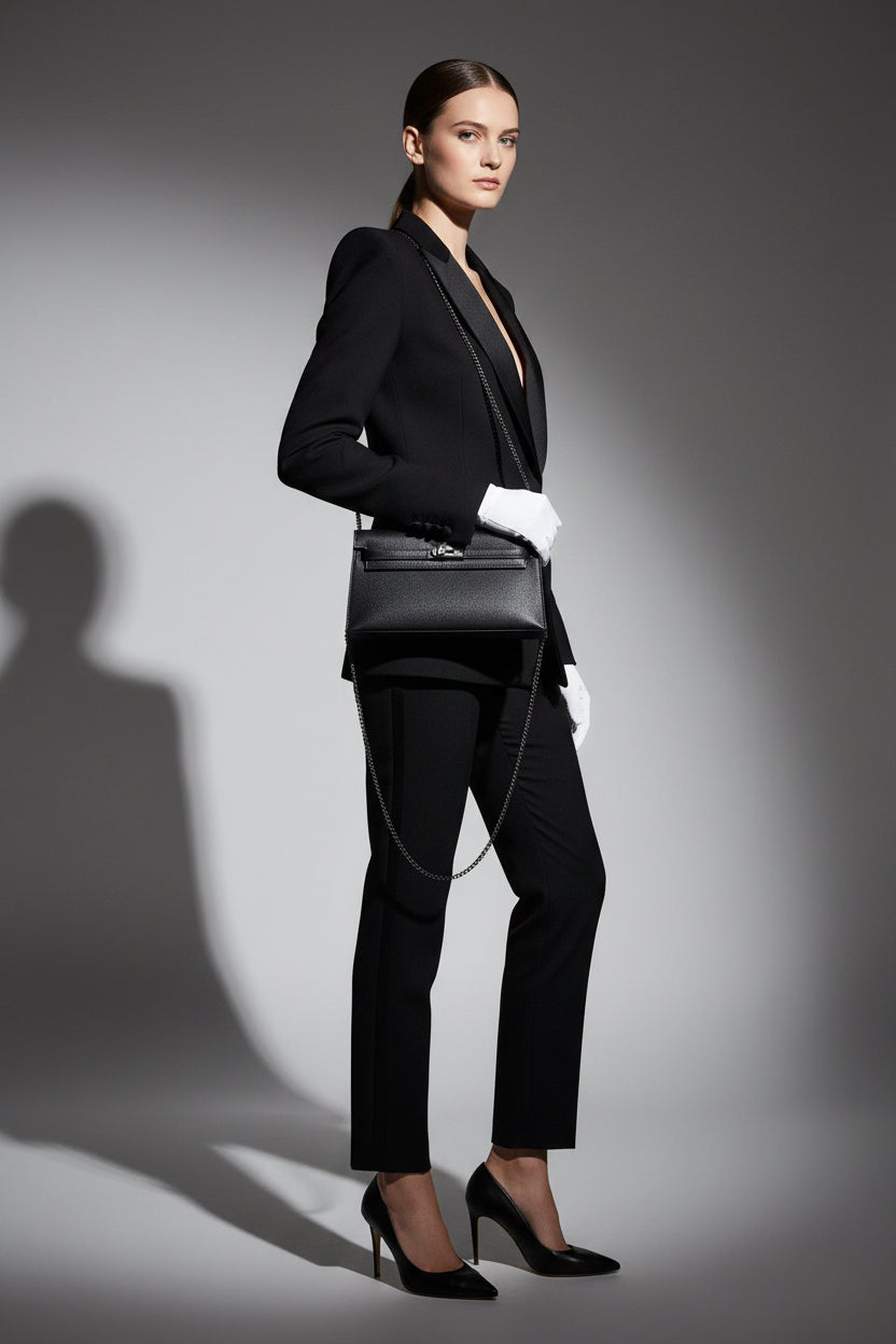 Hermès Kelly Élan Noir Chèvre Mysore Palladium Hardware