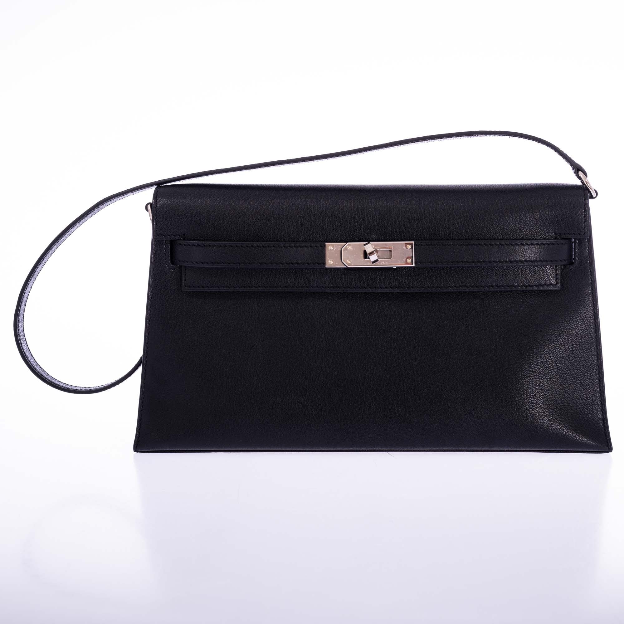 Hermès Kelly Elan Sellier Black Chevré leather with Palladium Hardware