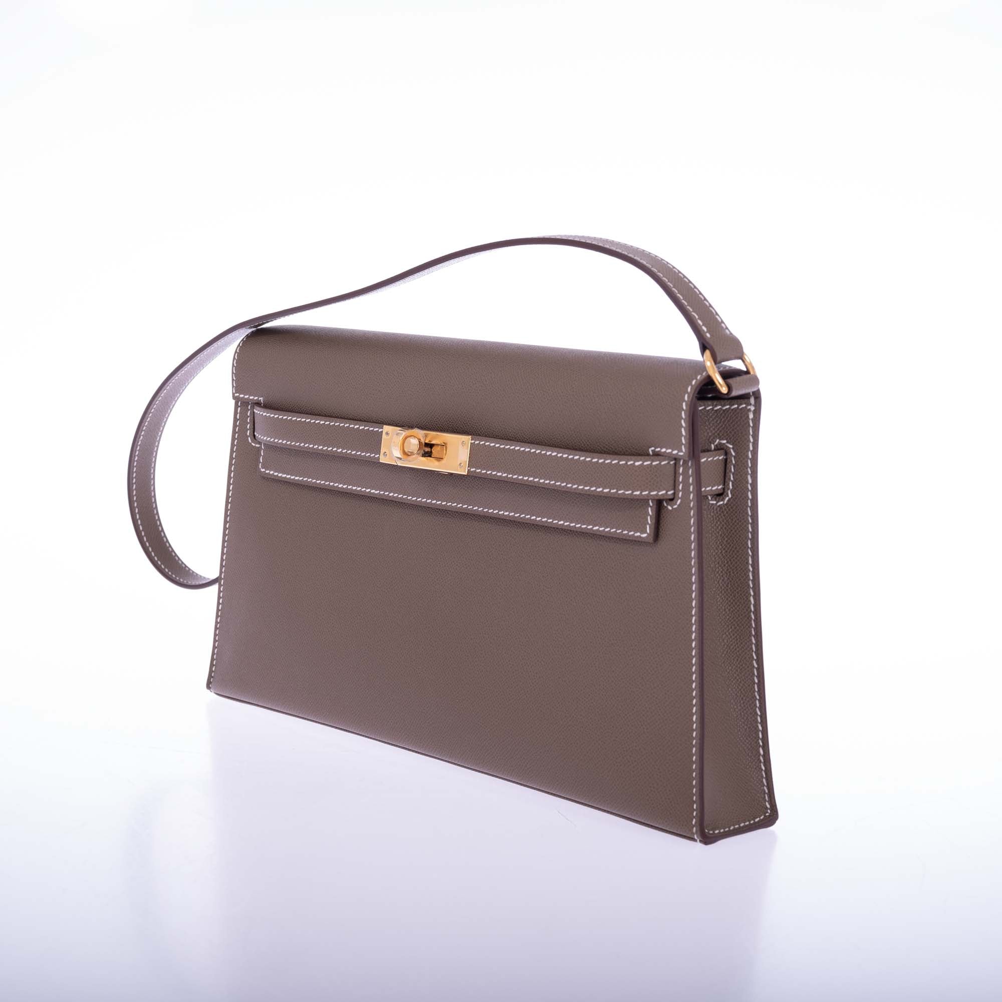 Hermès Kelly Elan Sellier Etoupe Veau Madame Leather with Gold Hardware