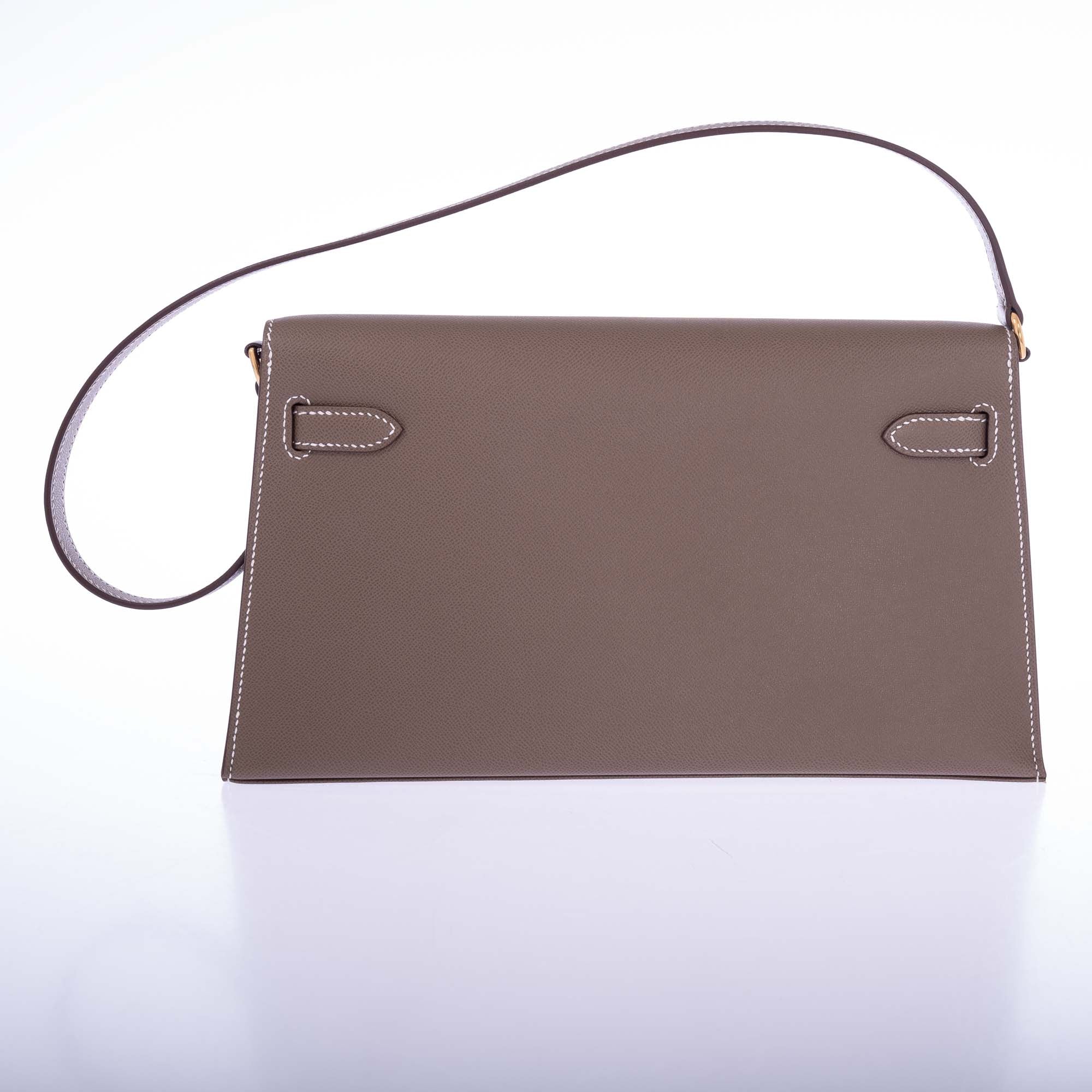 Hermès Kelly Elan Sellier Etoupe Veau Madame Leather with Gold Hardware