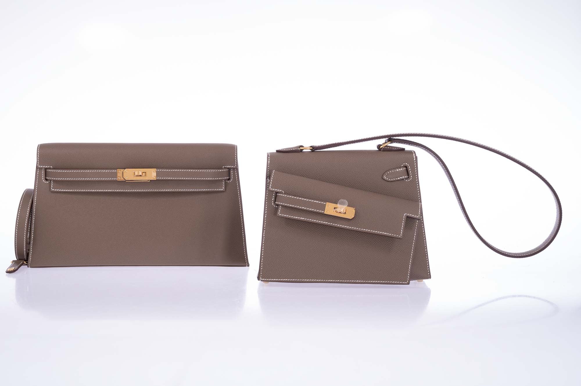 Hermès Kelly Elan Sellier Etoupe Veau Madame Leather with Gold Hardware