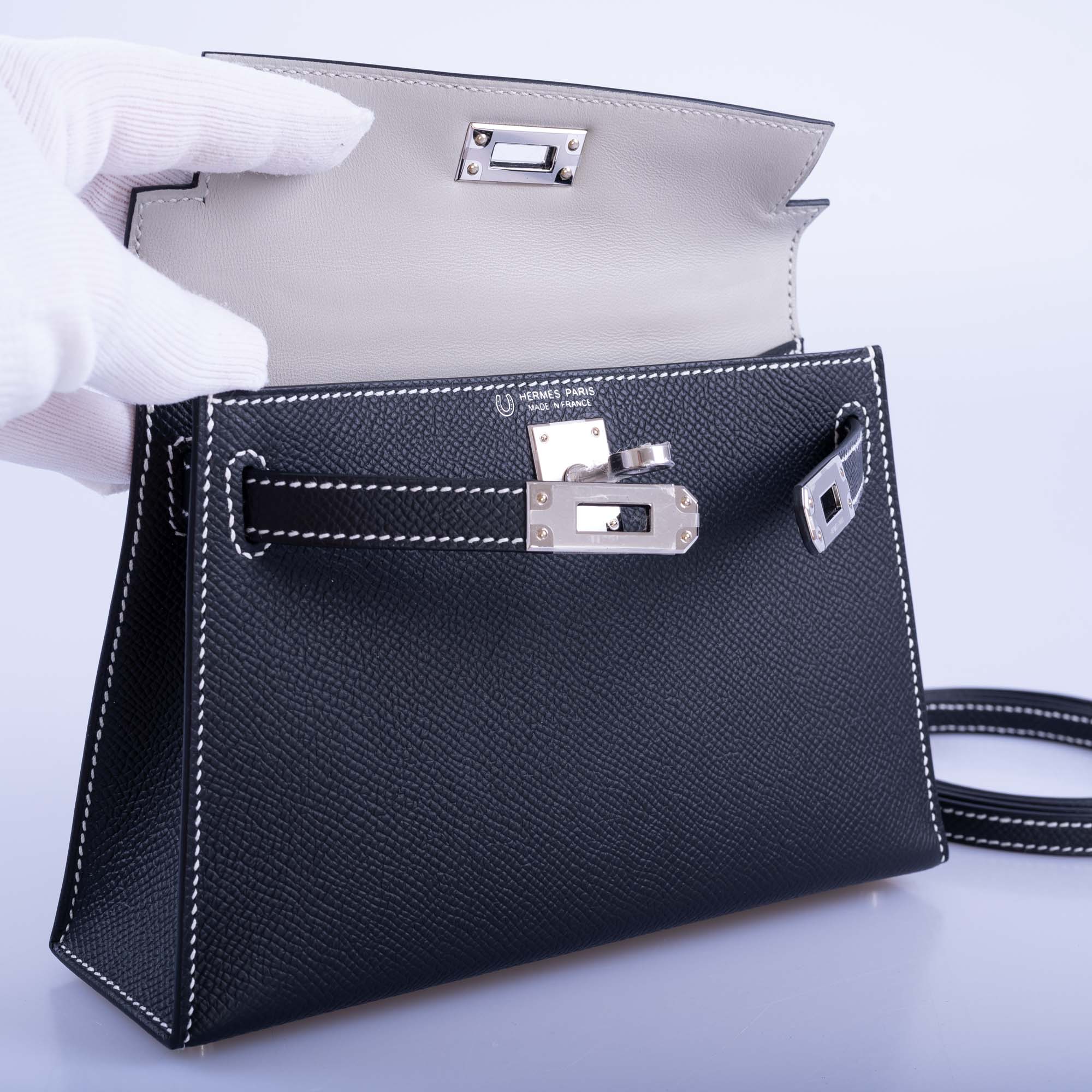 Hermès Kelly HSS Mini 20 Sellier Black Epsom, Gris Perle Interior and Stitching Palladium Hardware