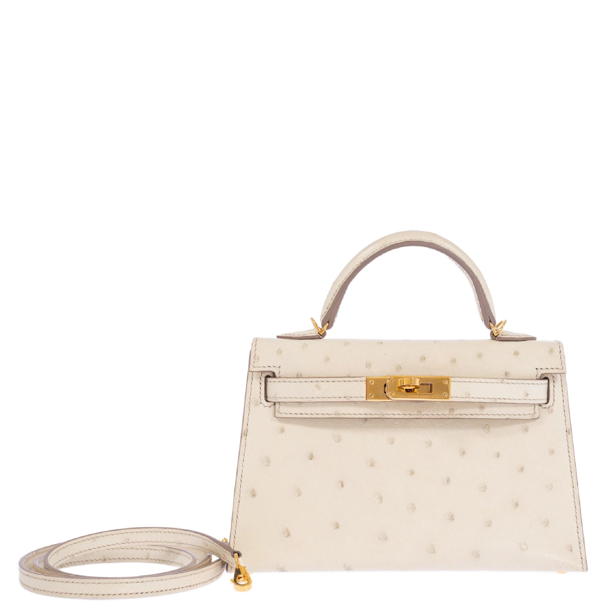 Hermès Kelly II Mini Sellier Beton Ostrich with Gold Hardware