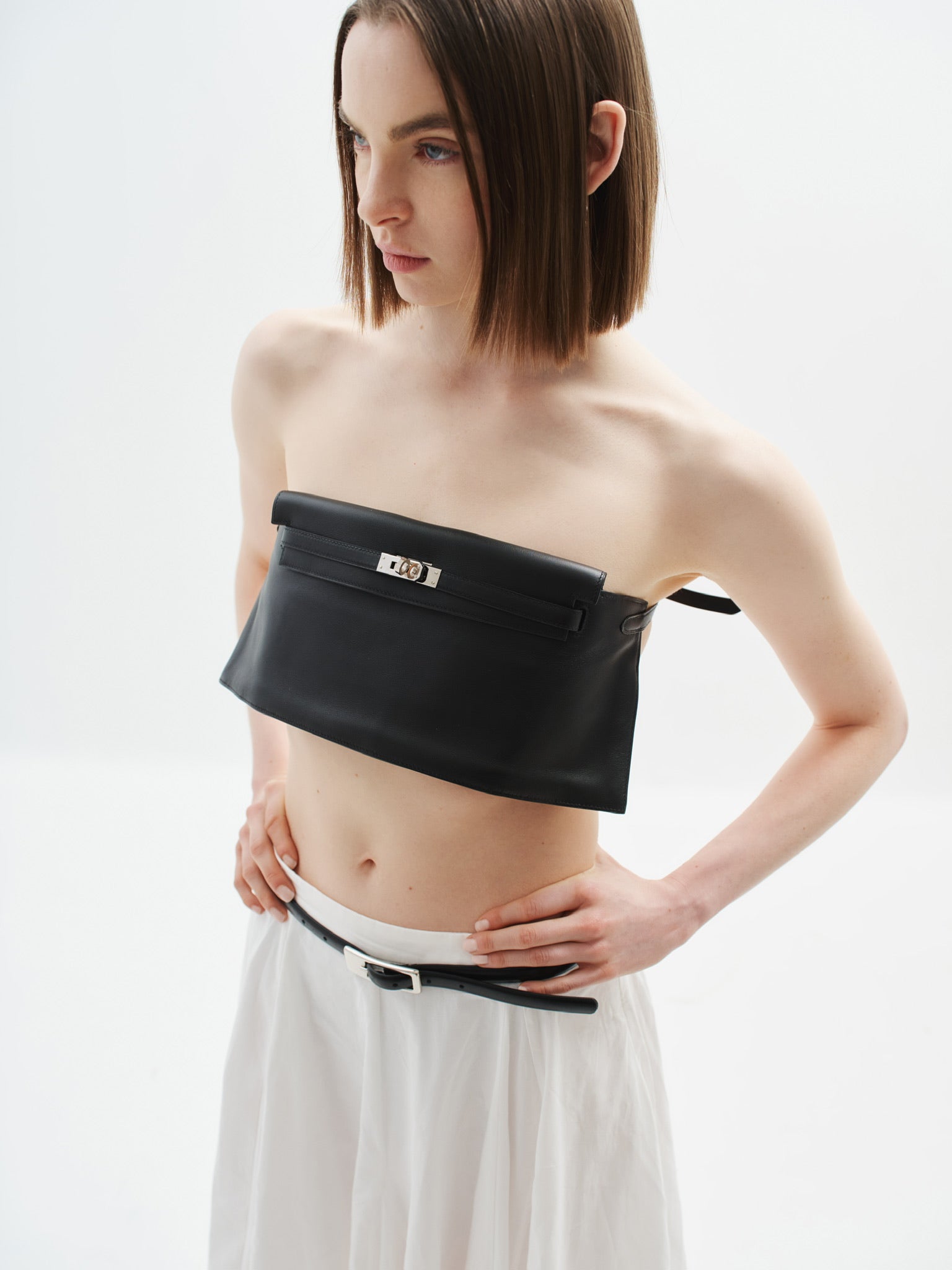 Hermès Kelly JPG Runway Belt Fanny Pack Black Swift Palladium Hardware