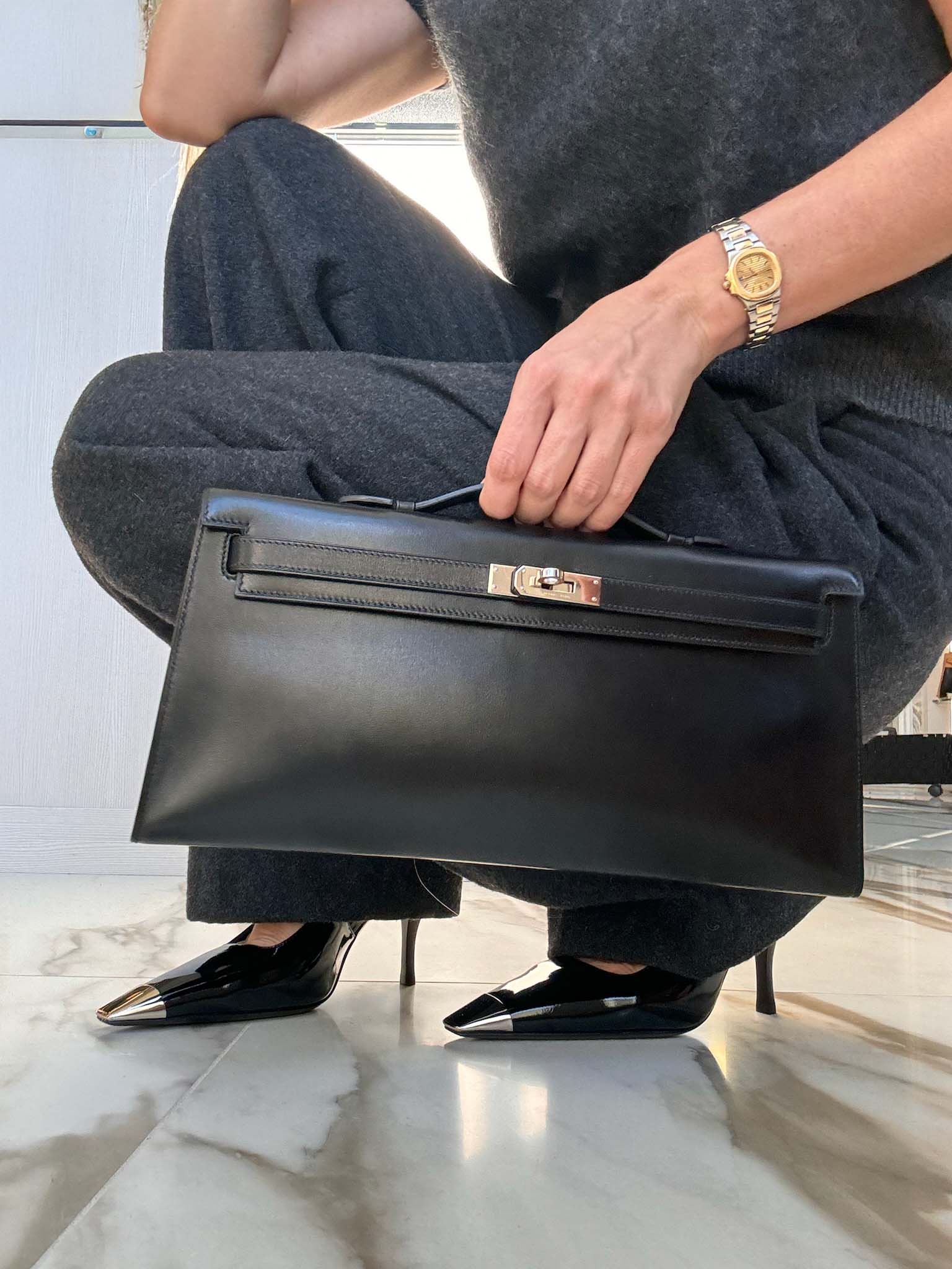 Hermès Kelly Longue Black Box Palladium Hardware