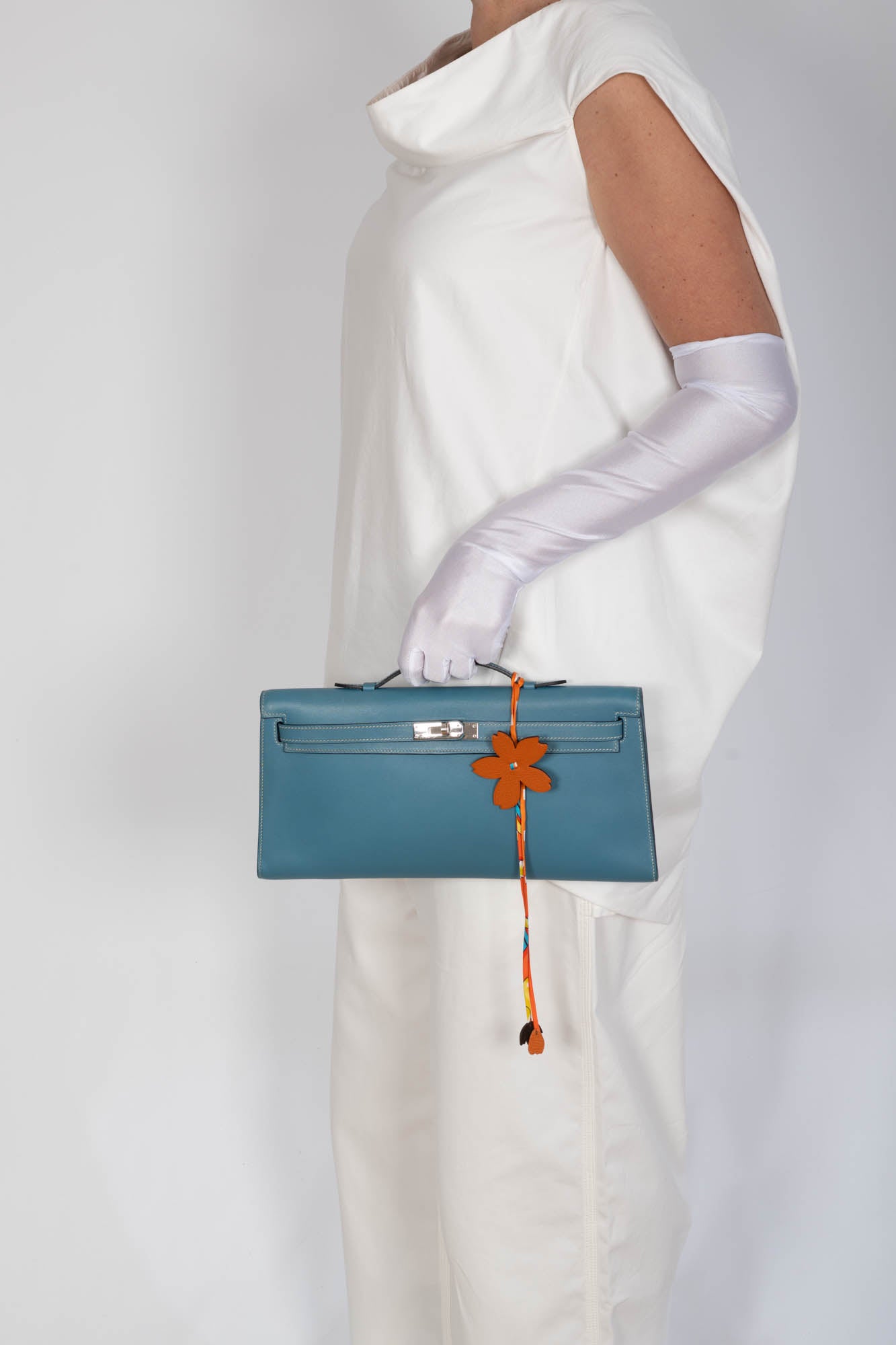 Hermès Kelly Longue Blue Jean Evergrain Palladium Hardware