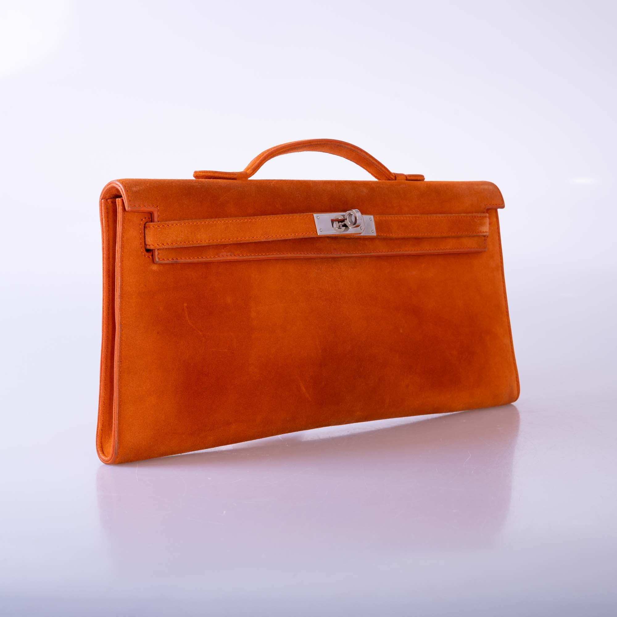 Hermès Kelly Longue Orange Suede Palladium Hardware