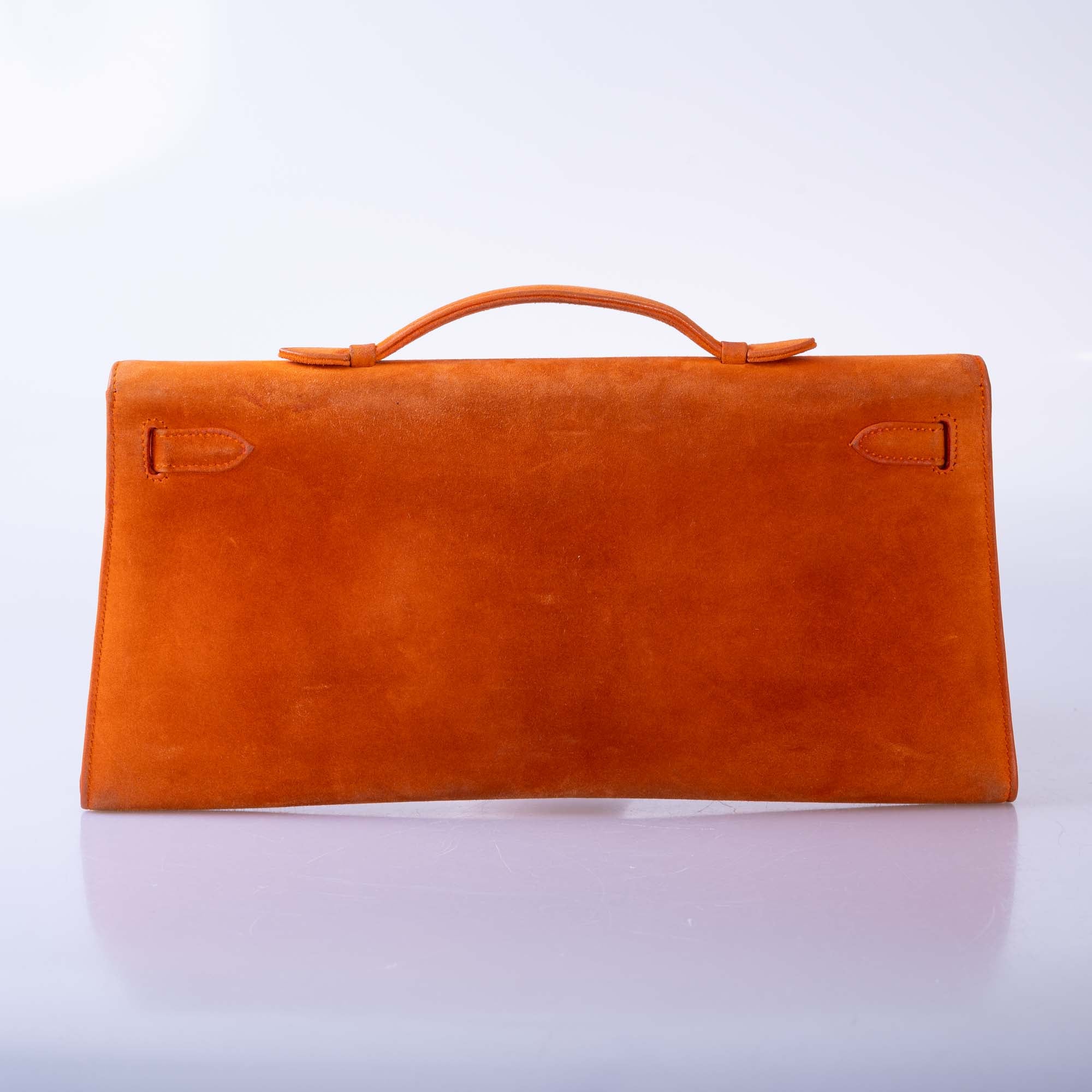 Hermès Kelly Longue Orange Suede Palladium Hardware