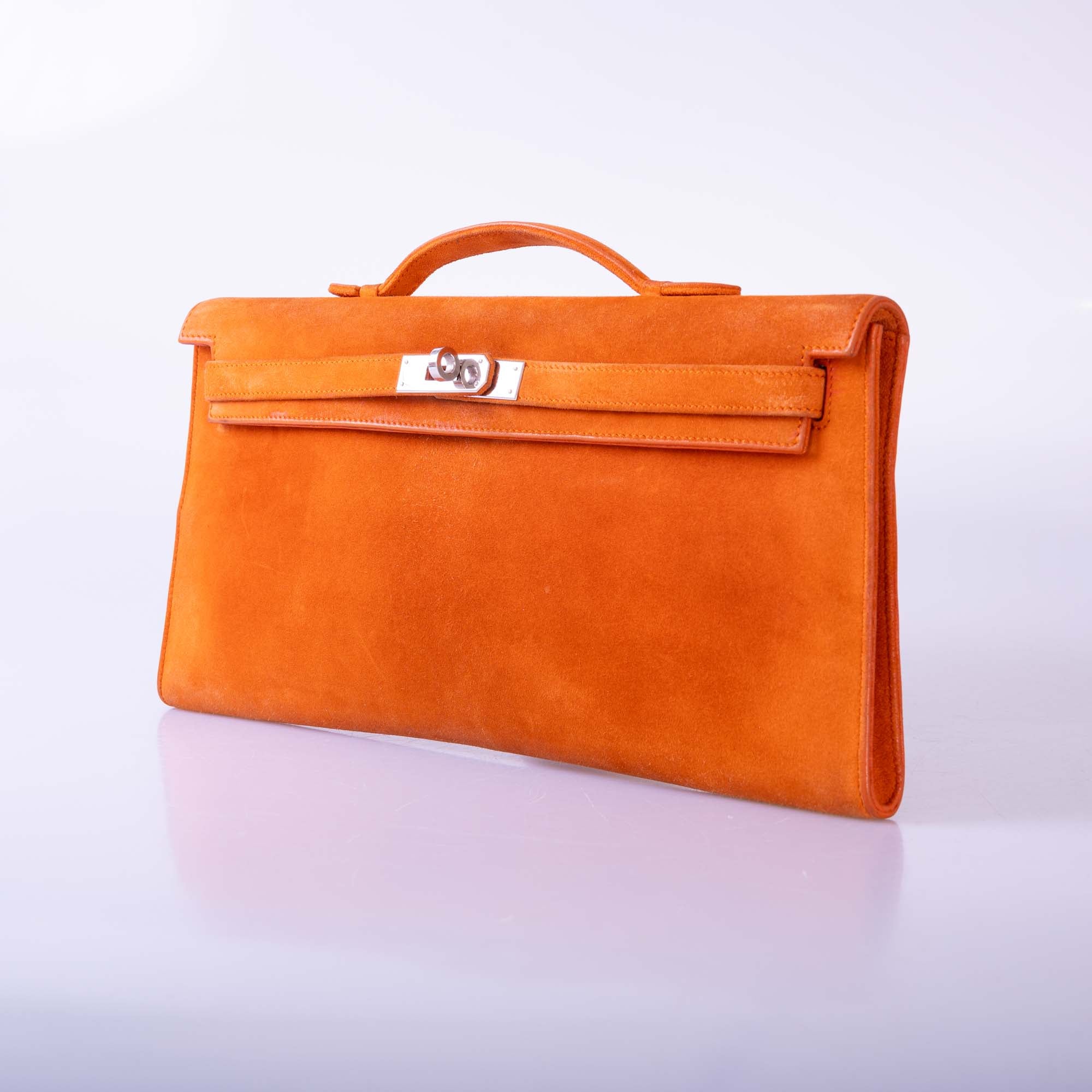 Hermès Kelly Longue Orange Suede Palladium Hardware