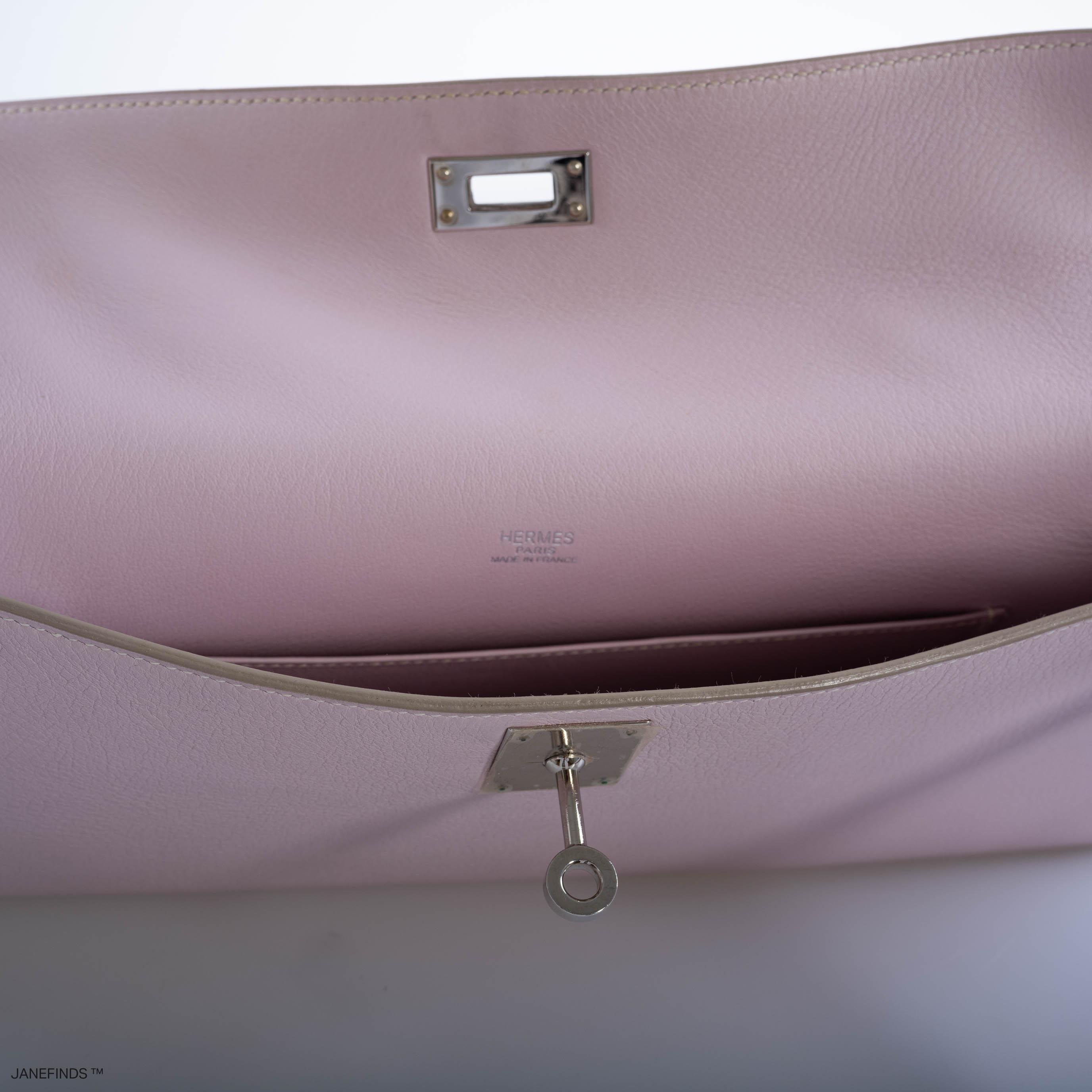 Hermès Kelly Longue Rose Dragee Evergrain with Palladium Hardware