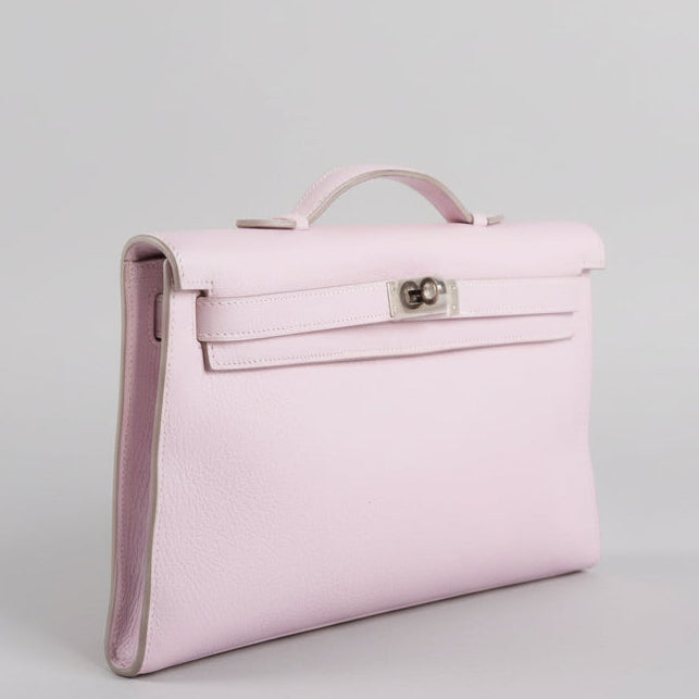 Hermès Kelly Longue Rose Dragee Evergrain with Palladium Hardware
