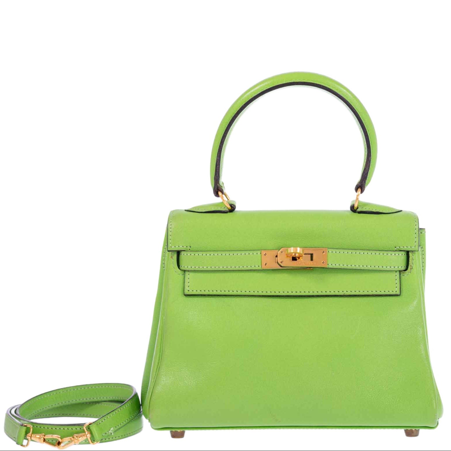 Hermès Kelly Mini 20 Retourne Vert Cru Gulliver Leather Gold