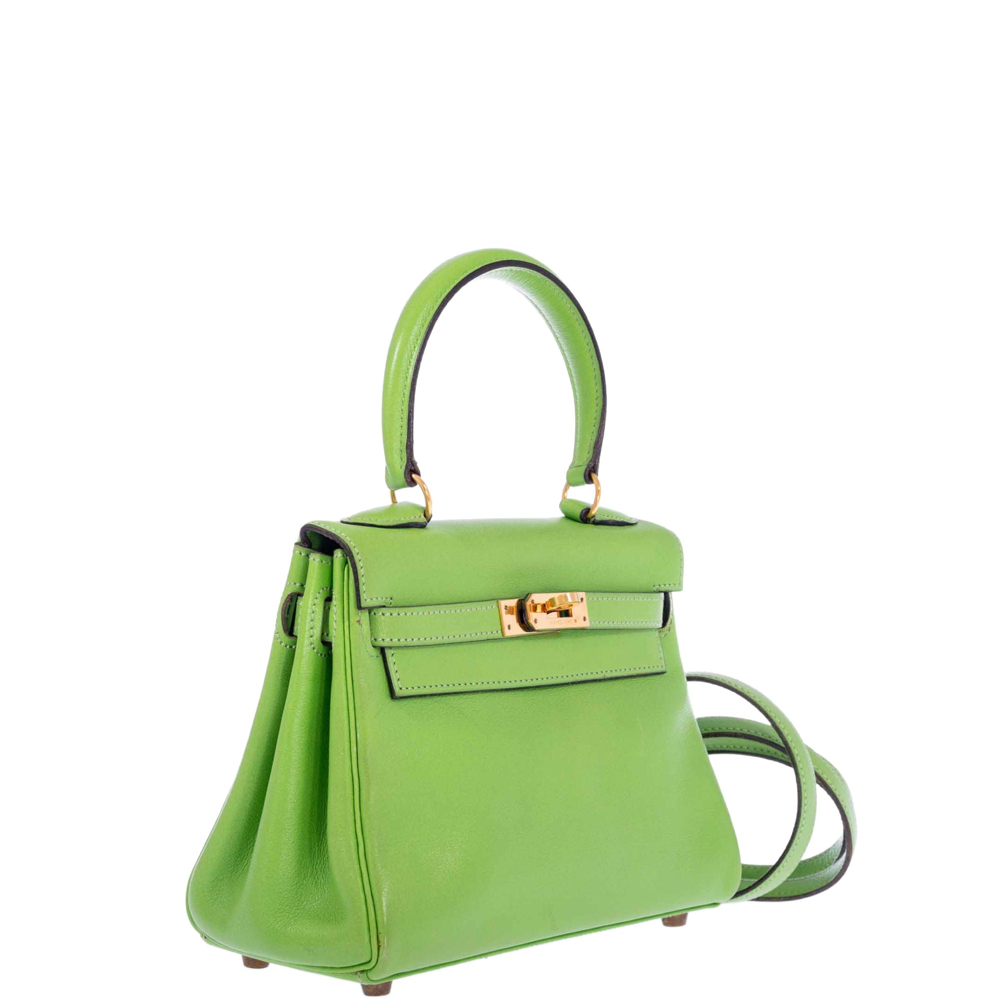 Hermès Kelly Mini 20 Retourne Vert Cru Gulliver Leather Gold Hardware
