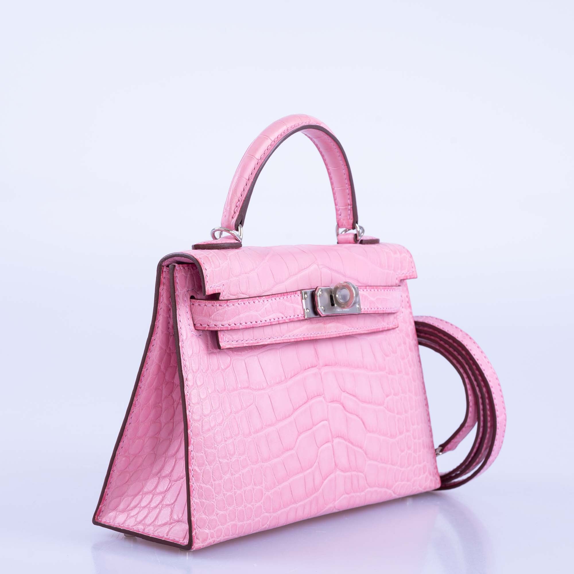 Hermès Kelly Mini II (20) Sellier 5P Bubblegum Pink Matte Alligator Palladium Hardware
