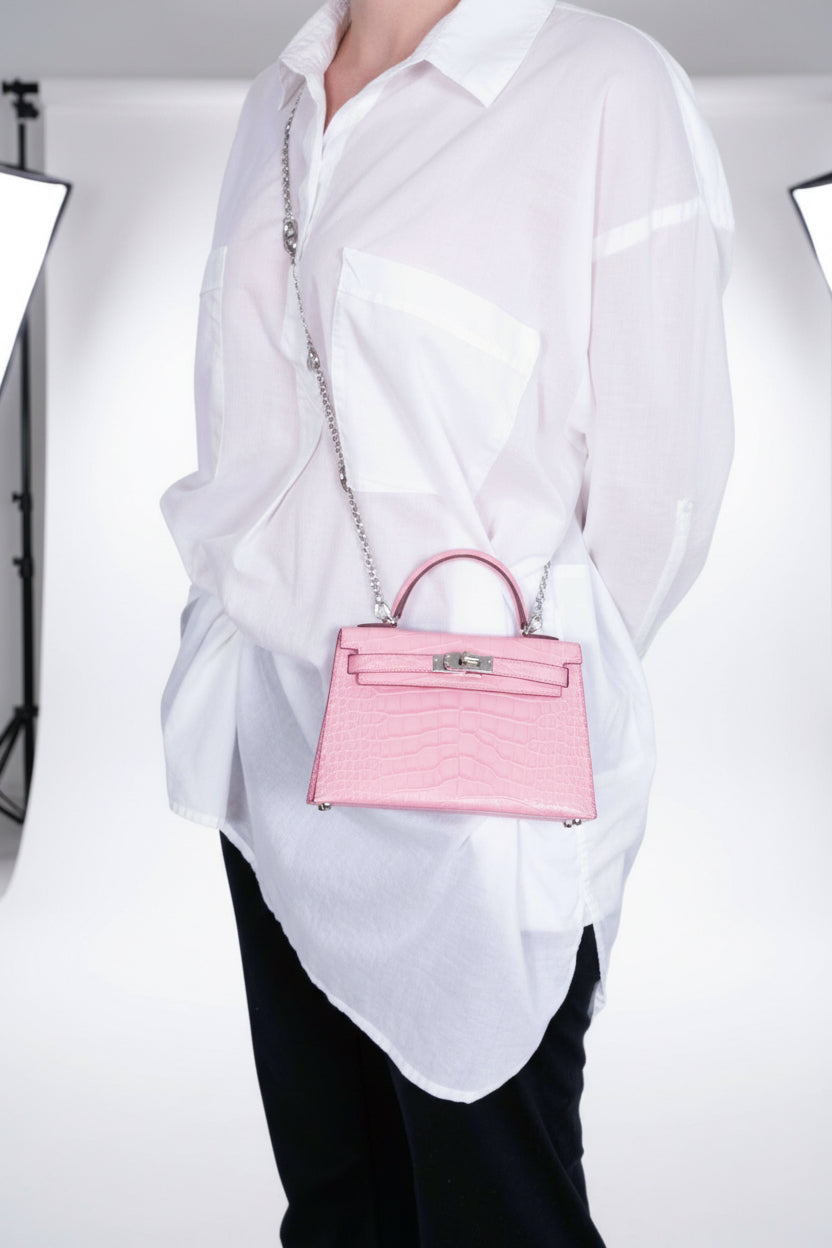 Hermès Kelly Mini II (20) Sellier 5P Bubblegum Pink Matte Alligator Palladium Hardware