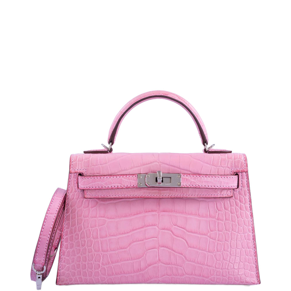 Hermès Kelly Mini II (20) Sellier 5P Bubblegum Pink Matte Alligator Palladium Hardware