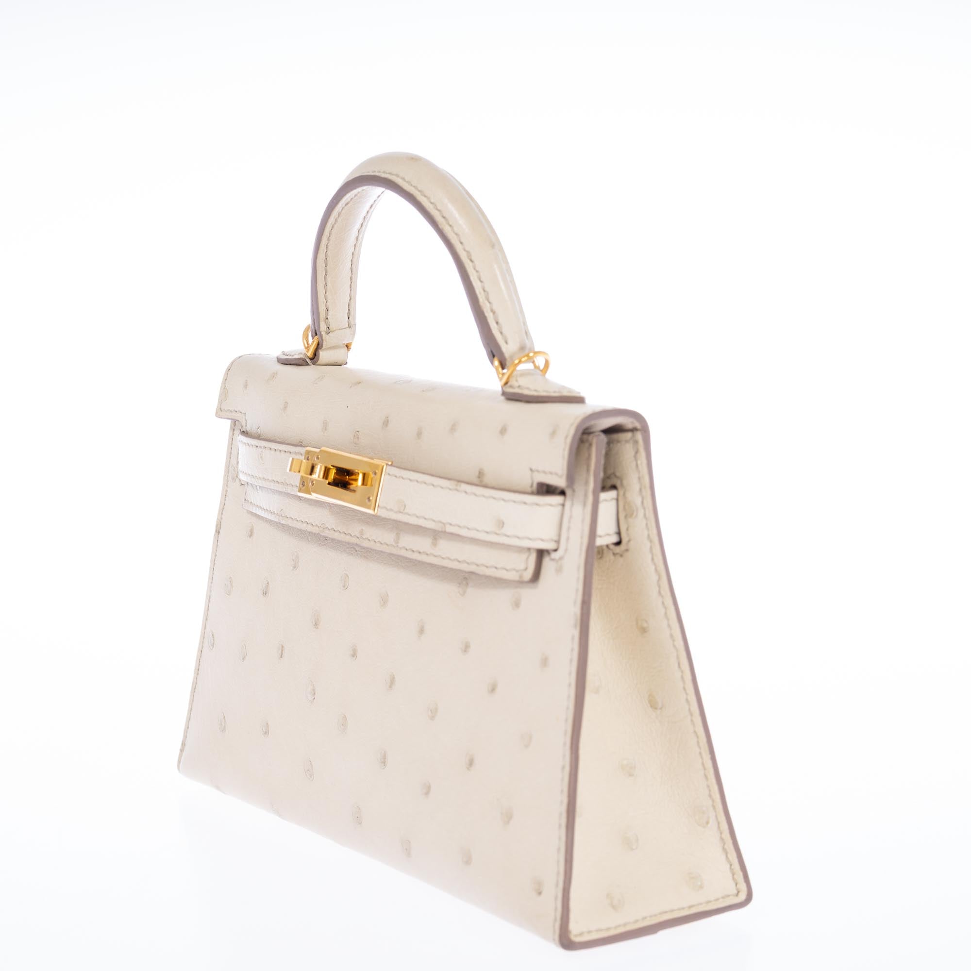 Hermès Kelly Mini II Sellier Beton Ostrich Gold Hardware