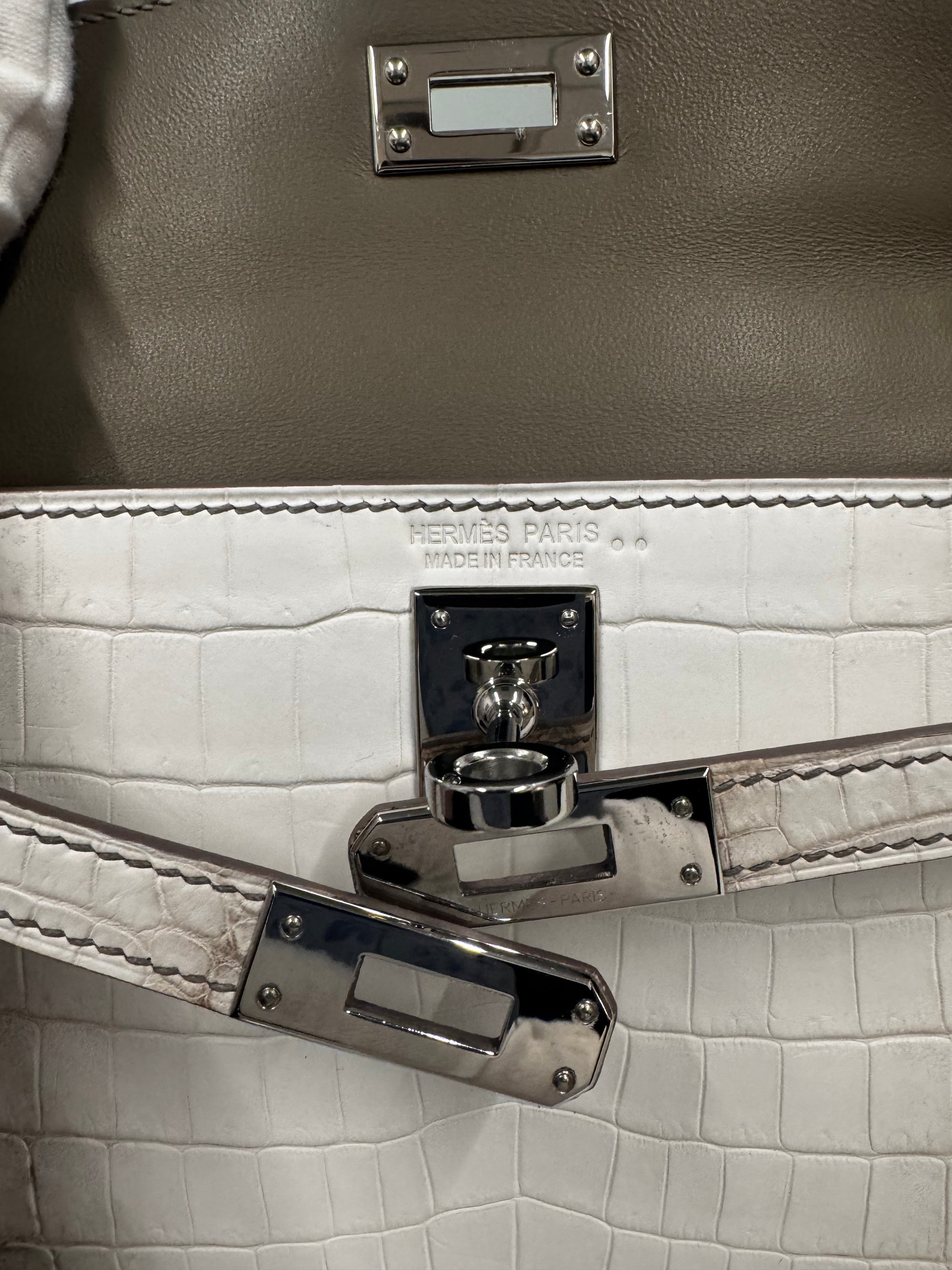 Hermès Kelly Mini II Sellier Himalayan Niloticus Crocodile Palladium Hardware