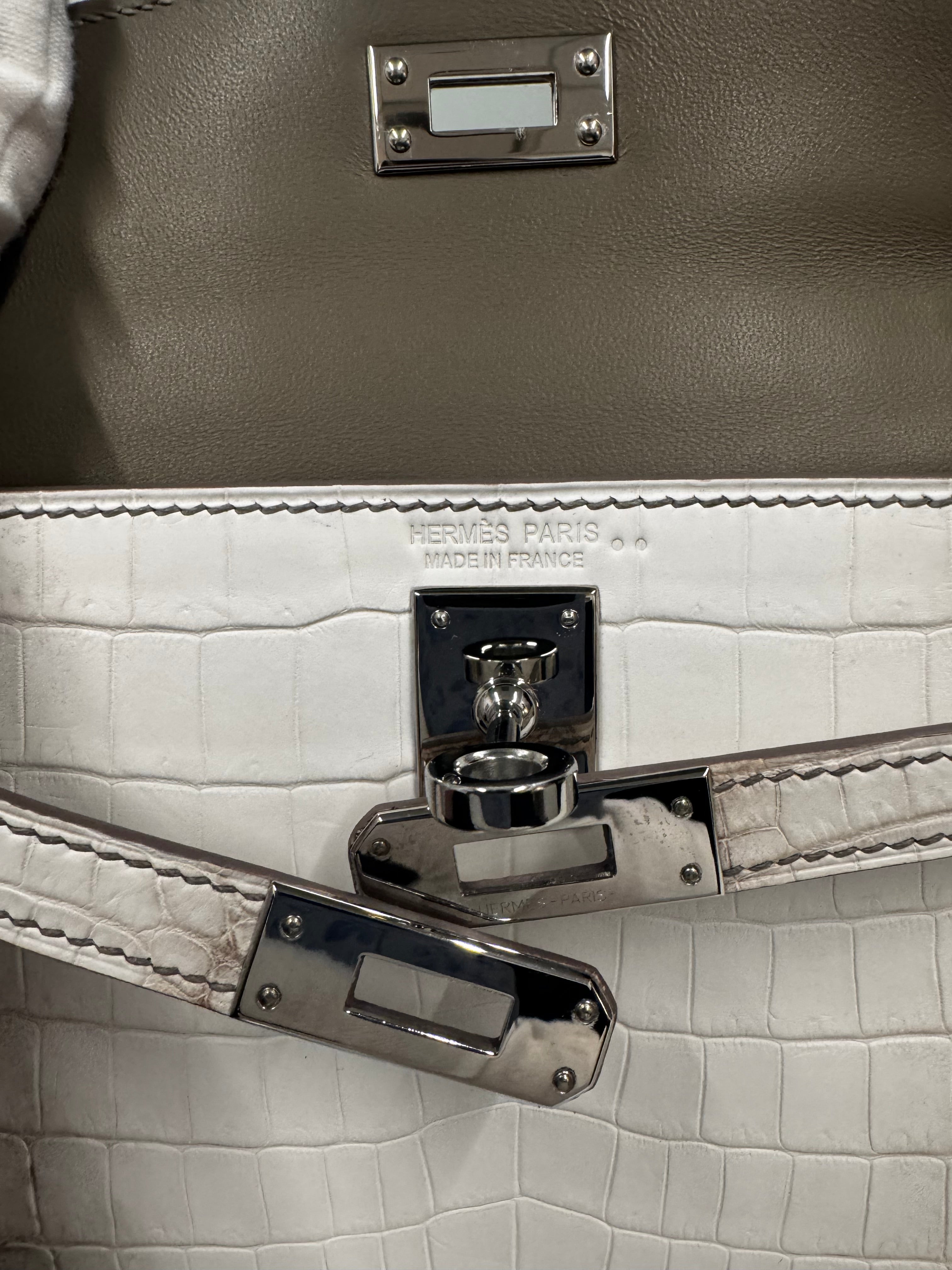 Hermès Kelly Mini II Sellier Himalayan Niloticus Crocodile Palladium Hardware