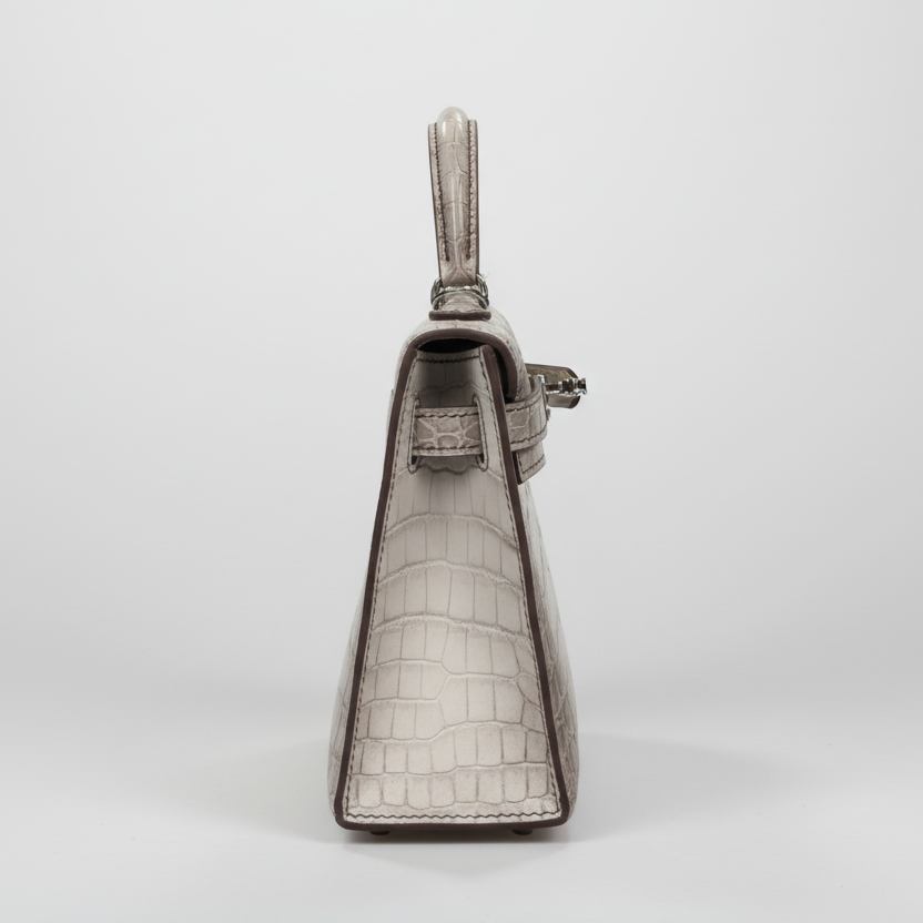 Hermès Kelly Mini II Sellier Himalayan Niloticus Crocodile Palladium Hardware