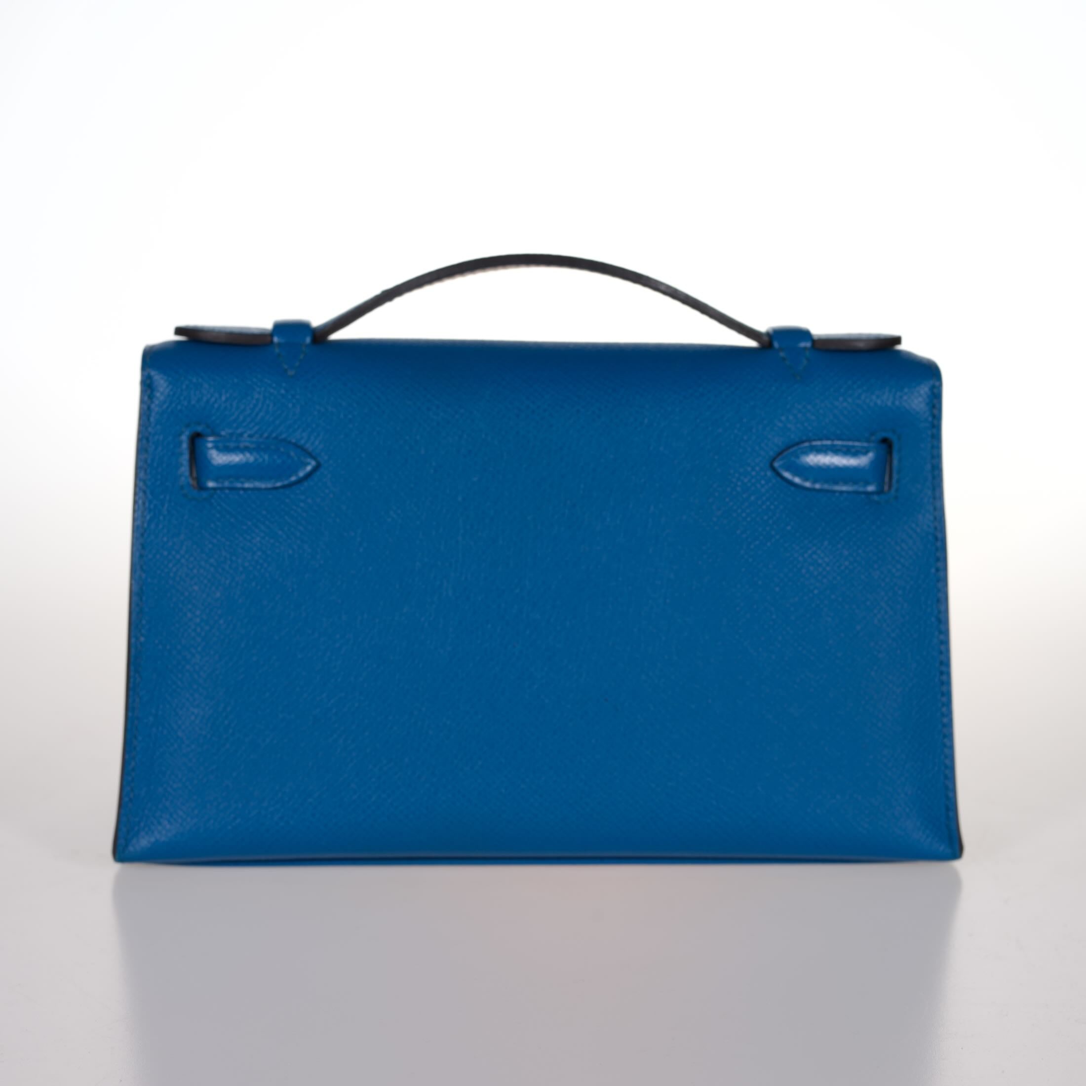 Hermès Kelly Mini Pochette Bleu Izmir Epsom Palladium Hardware