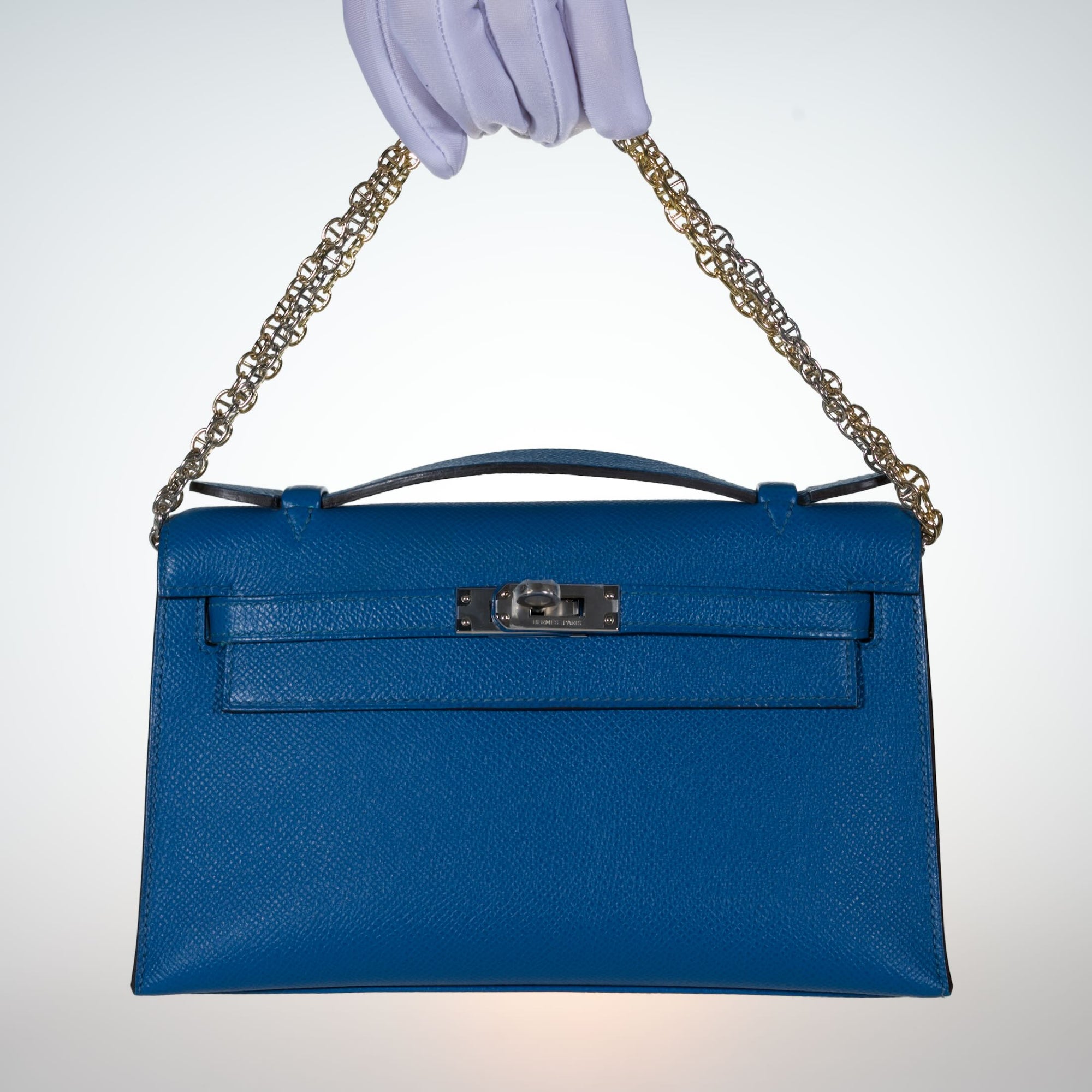 Hermès Kelly Mini Pochette Bleu Izmir Epsom Palladium Hardware