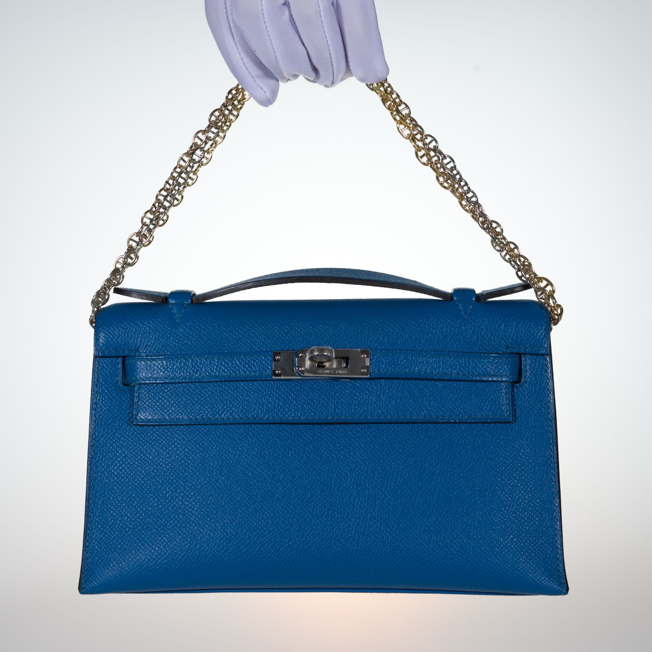 Hermès Kelly Mini Pochette Bleu Izmir Epsom Palladium Hardware
