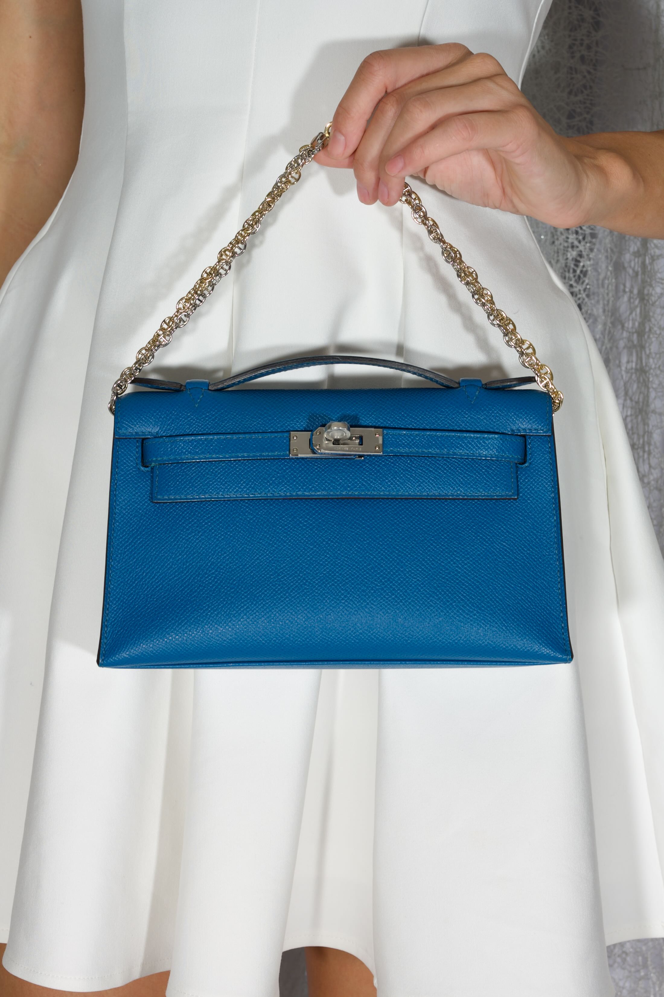Hermès Kelly Mini Pochette Bleu Izmir Epsom Palladium Hardware