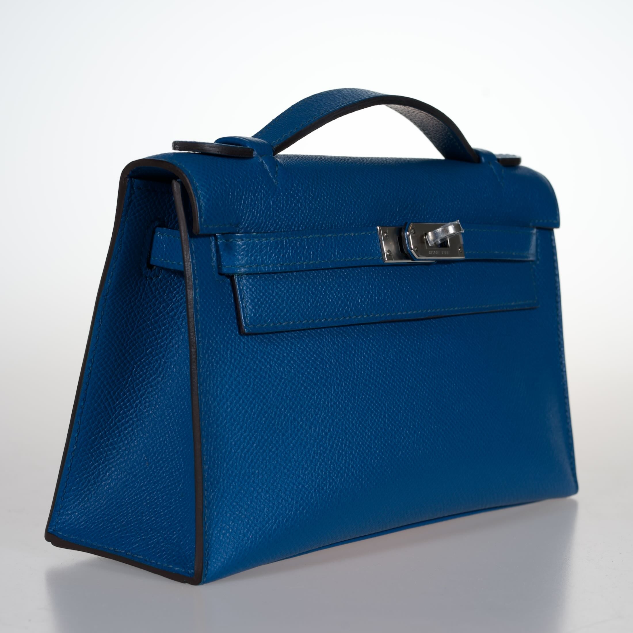 Hermès Kelly Mini Pochette Bleu Izmir Epsom Palladium Hardware