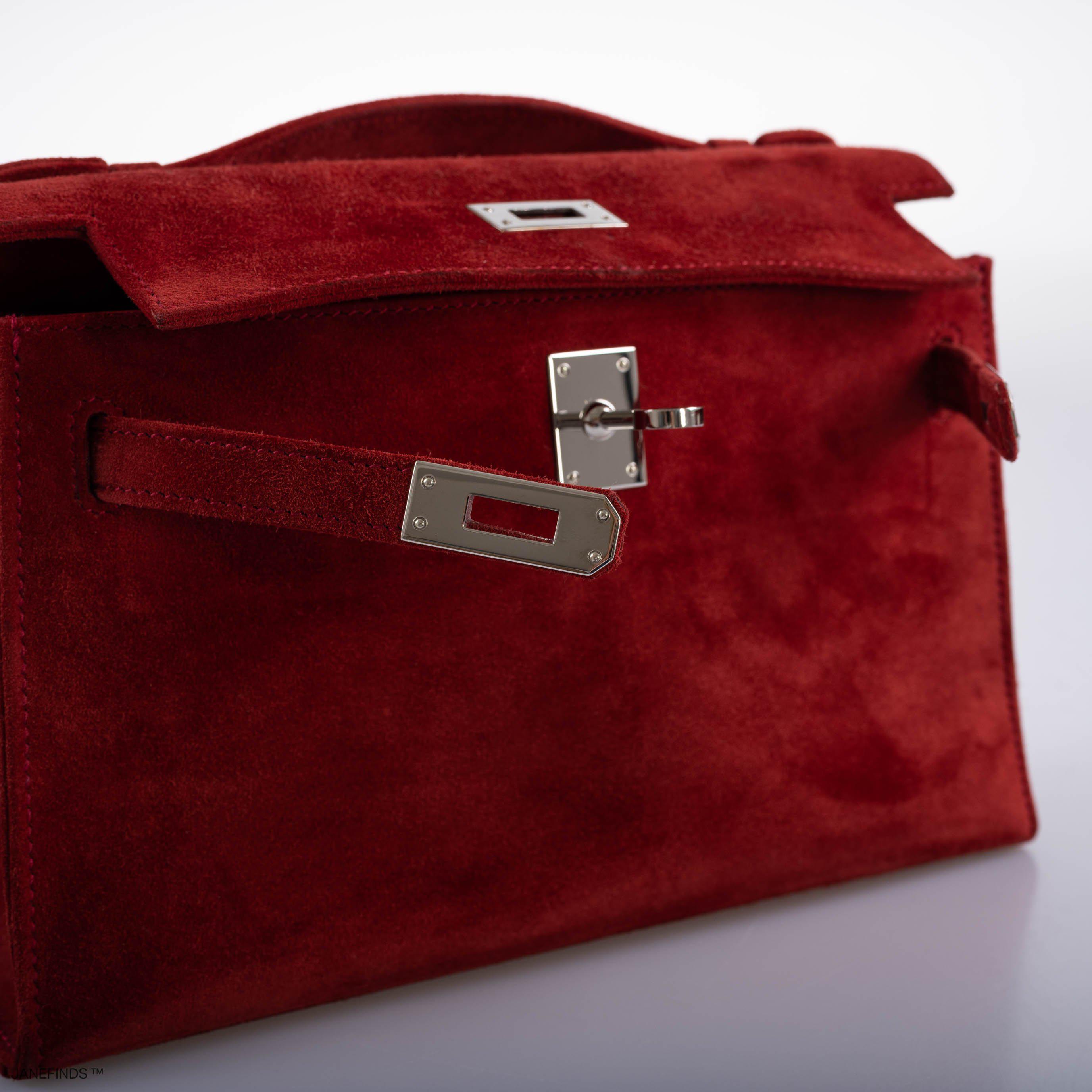 Hermès Kelly Mini Pochette Framboise Suede Palladium Hardware