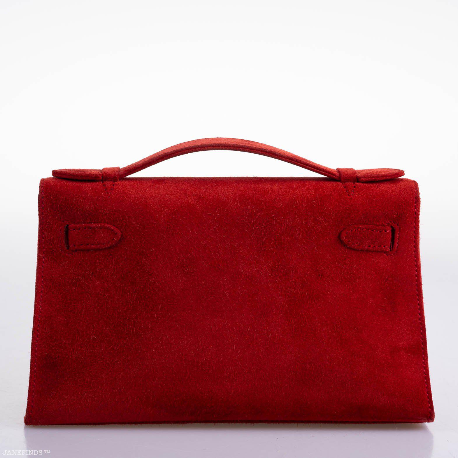 Hermès Kelly Mini Pochette Framboise Suede Palladium Hardware