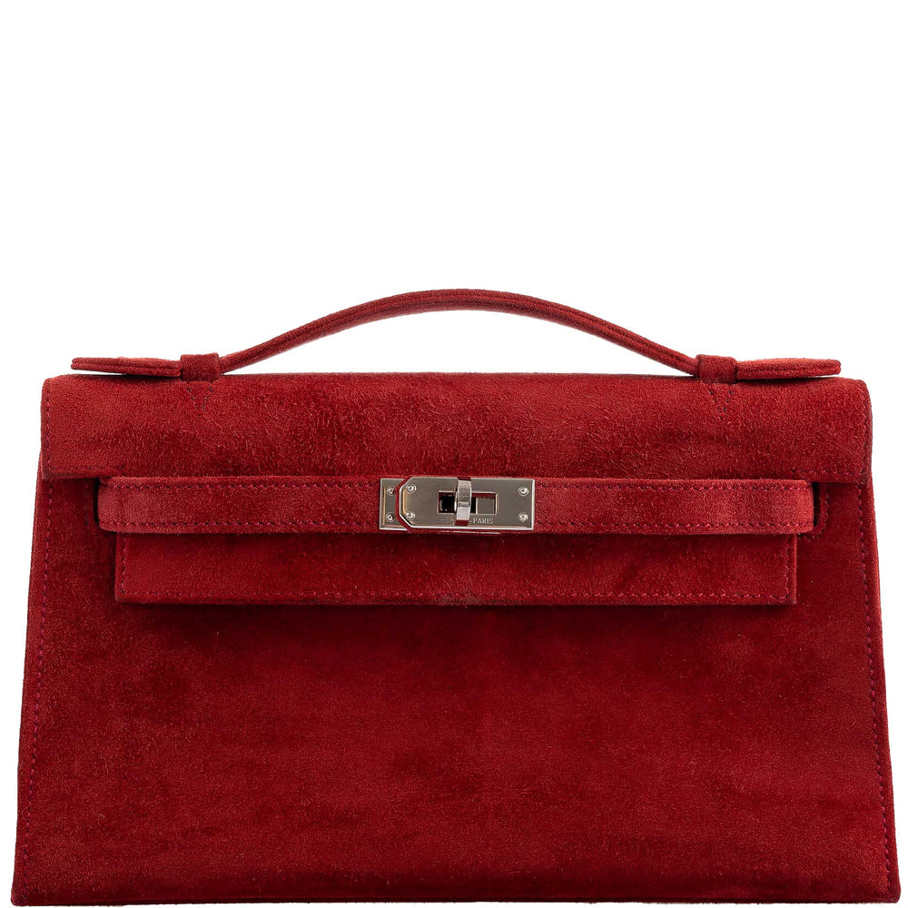 Hermès Kelly Mini Pochette Framboise Suede Palladium Hardware