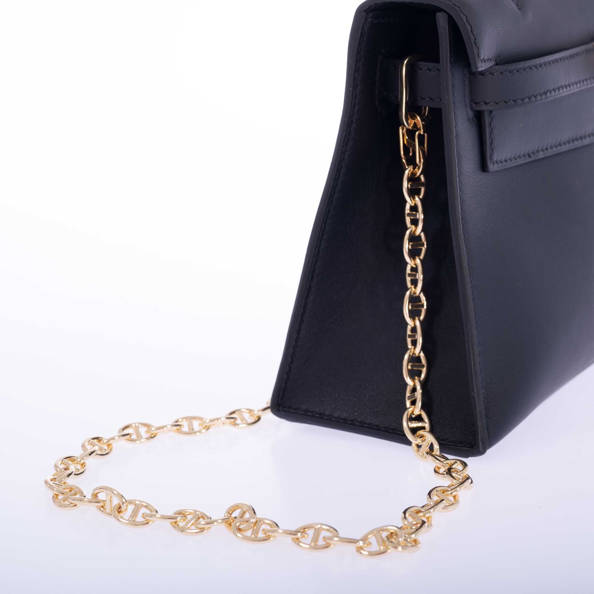 Hermès Kelly Mini Pochette Noir Swift Permabrass Hardware | JANEFINDS