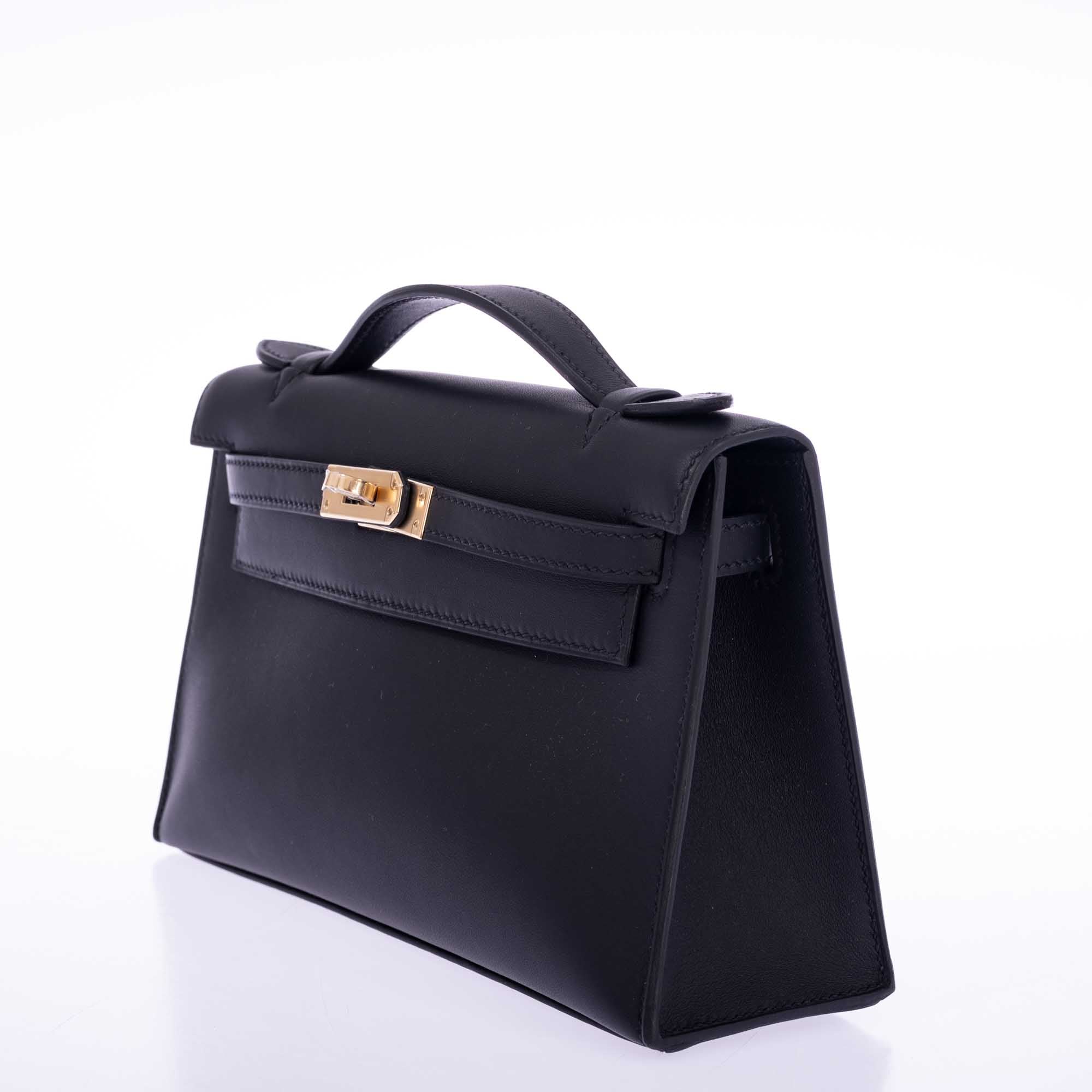 Hermès Kelly Mini Pochette Noir Swift Permabrass Hardware | JANEFINDS