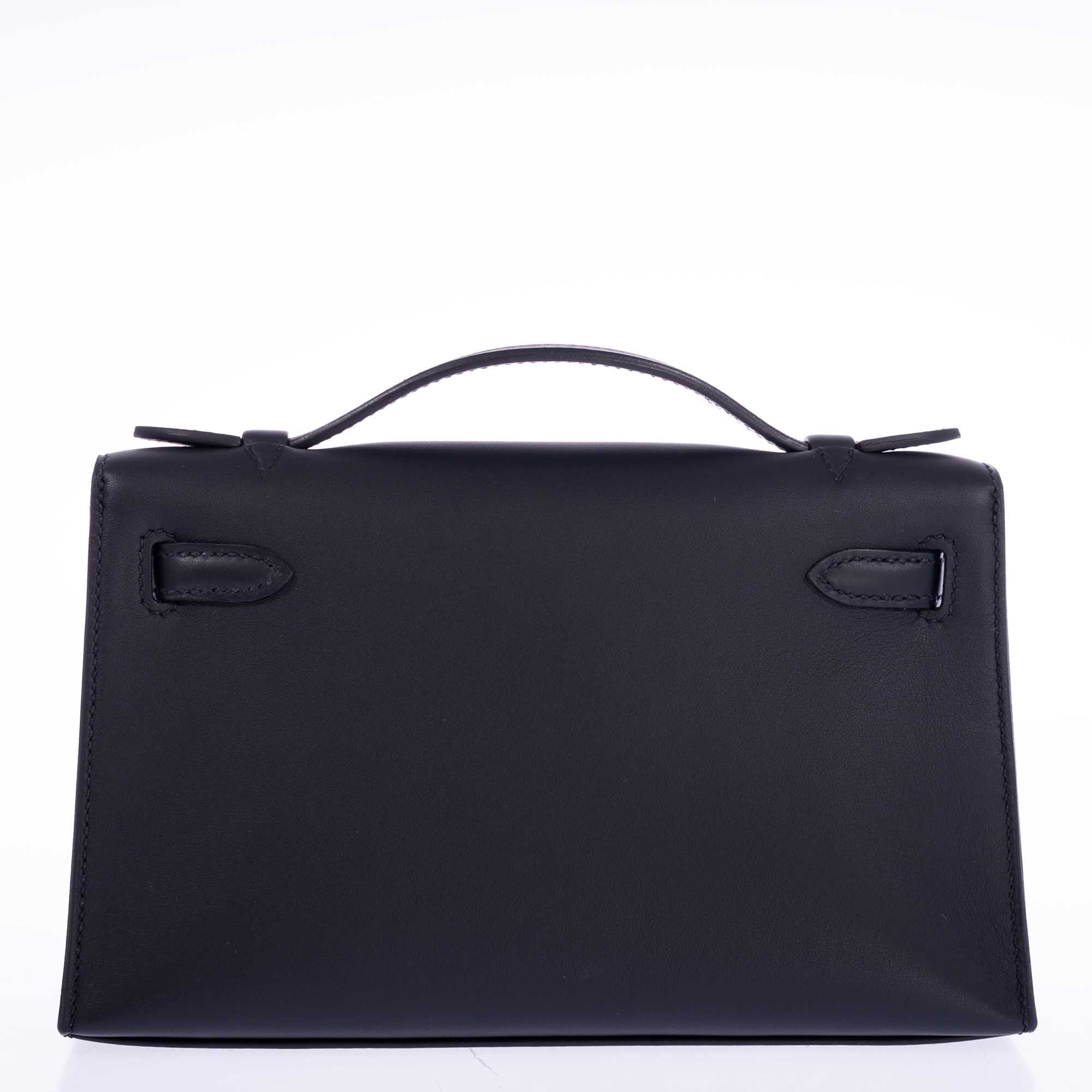 Hermès Kelly Mini Pochette Noir Swift Permabrass Hardware | JANEFINDS