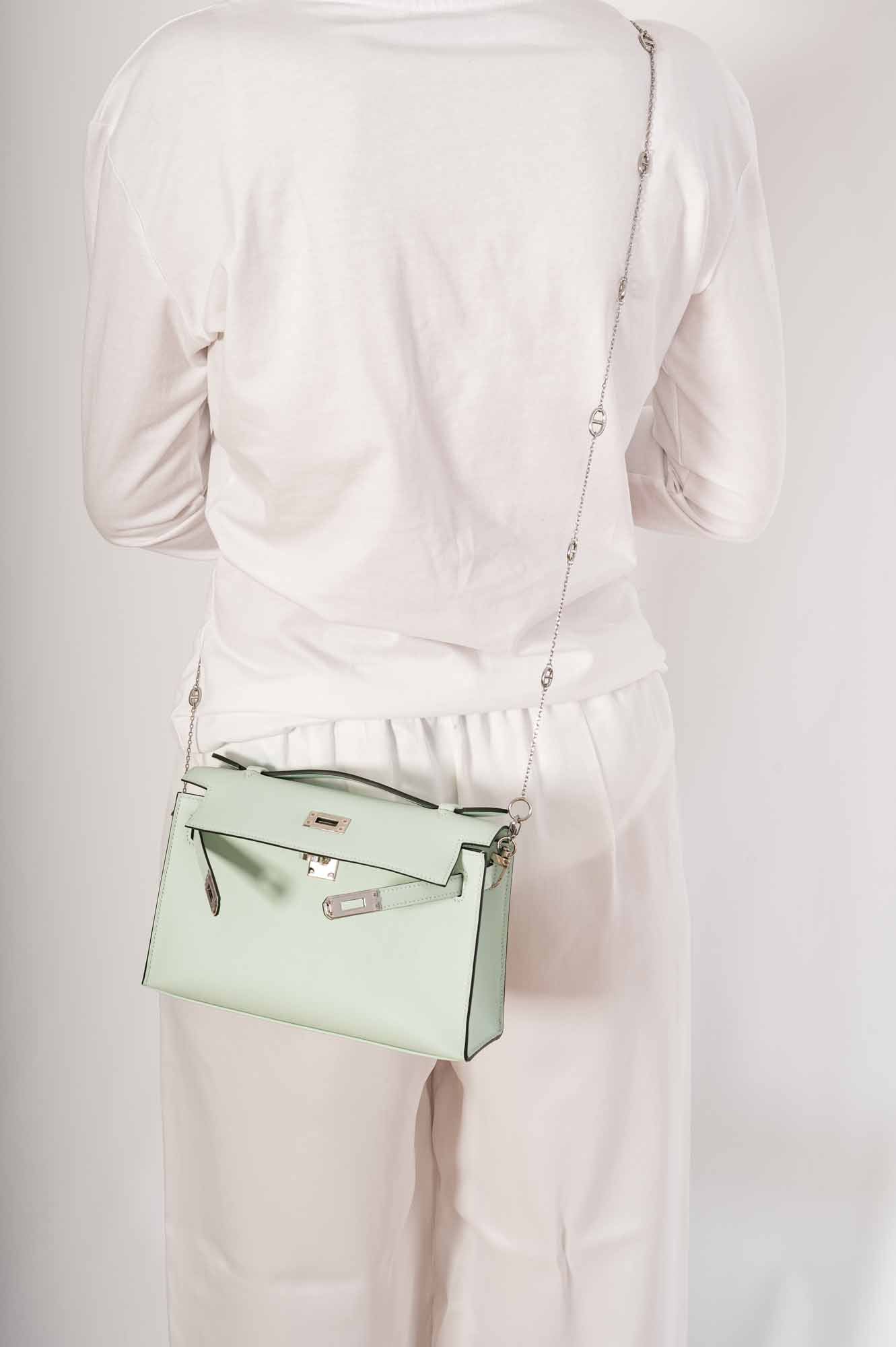 Hermès Kelly Mini Pochette Vert Peppermint Swift Palladium Hardware