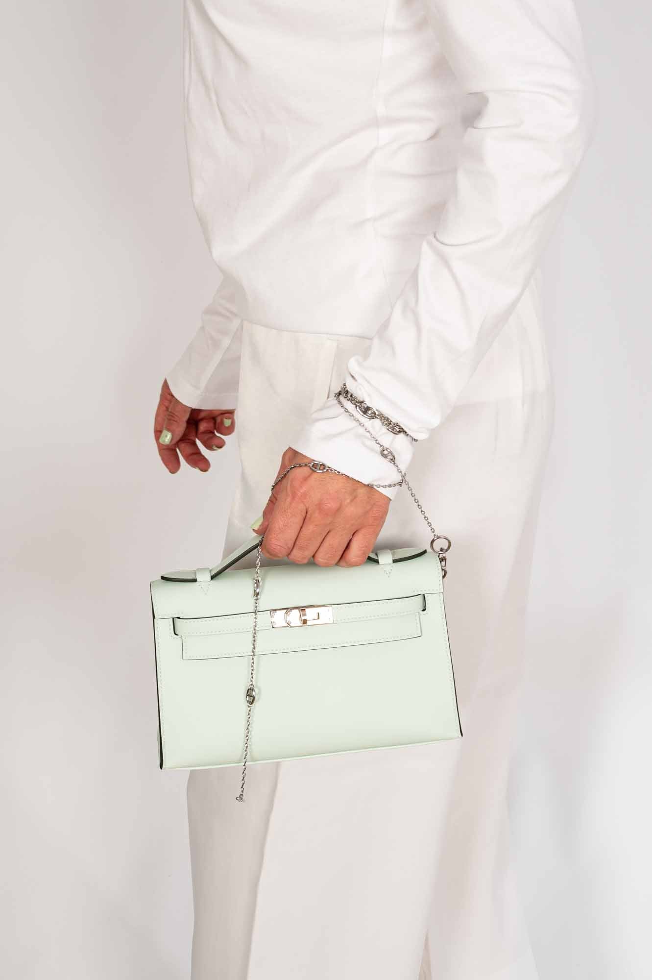 Hermès Kelly Mini Pochette Vert Peppermint Swift Palladium Hardware