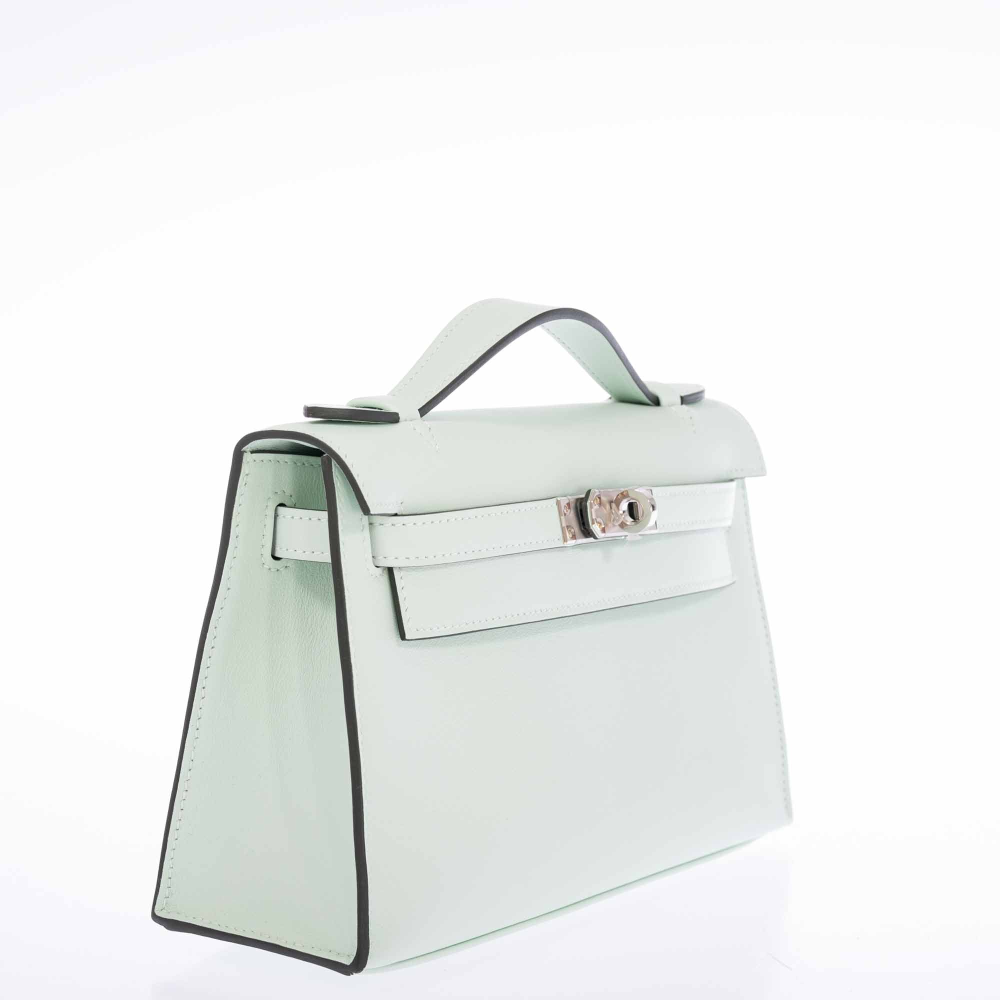 Hermès Kelly Mini Pochette Vert Peppermint Swift Palladium Hardware