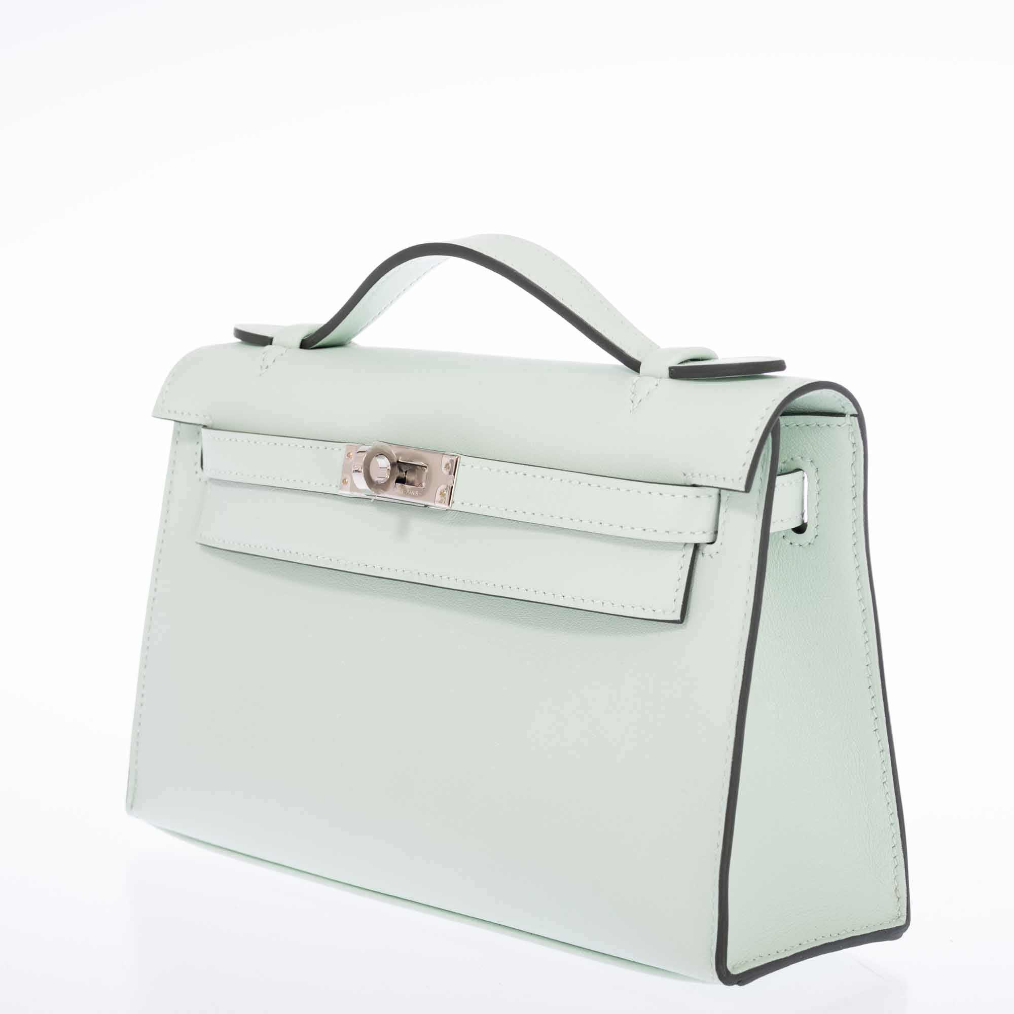 Hermès Kelly Mini Pochette Vert Peppermint Swift Palladium Hardware