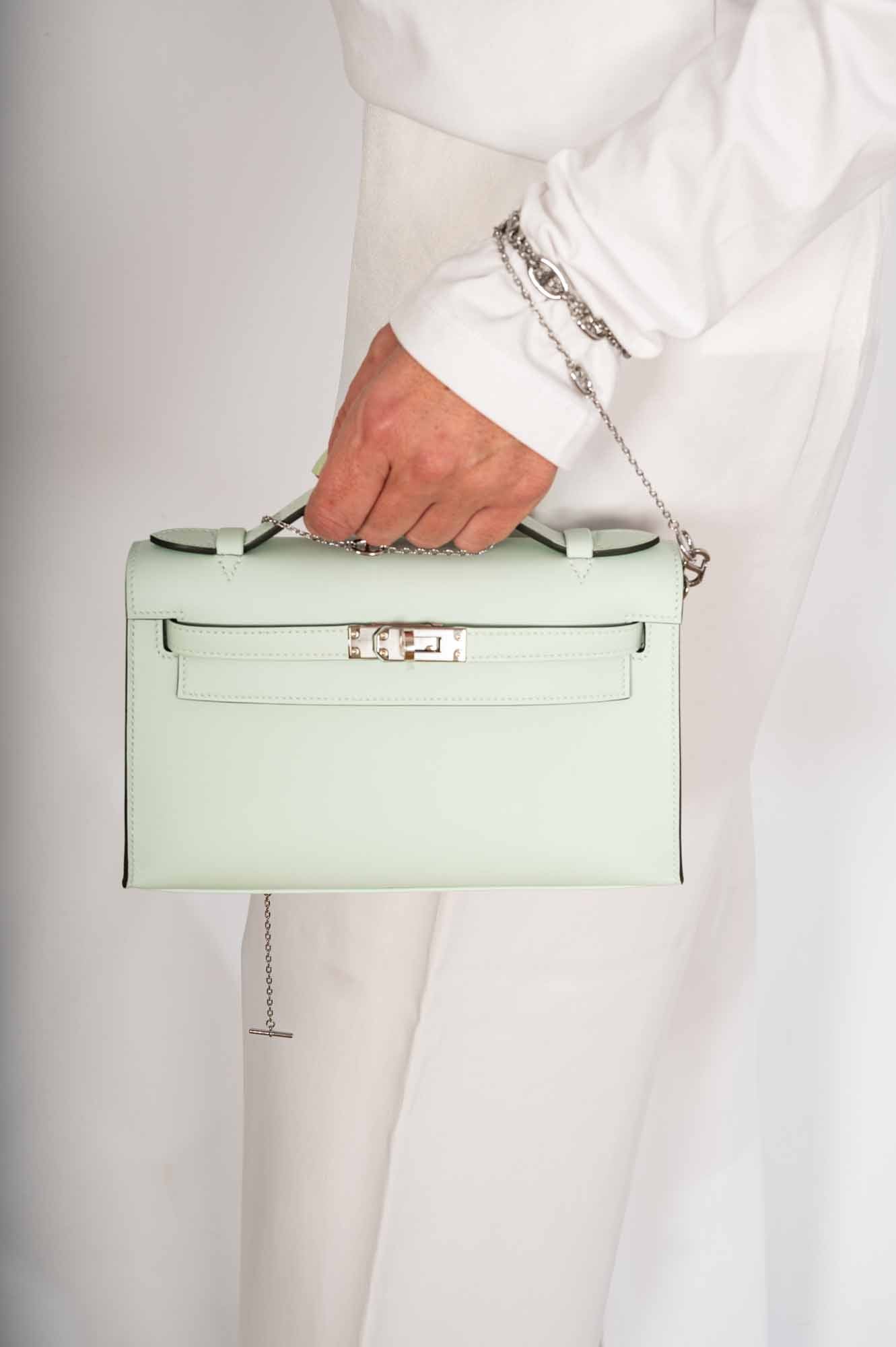 Hermès Kelly Mini Pochette Vert Peppermint Swift Palladium Hardware