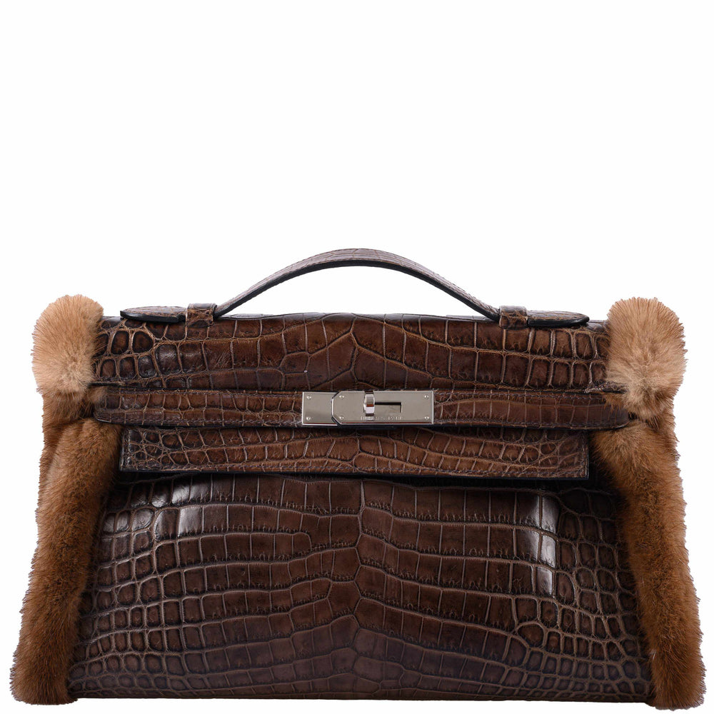 Hermès Kelly in Havane Matte Crocodile, Mink Fur with Palladium hardware