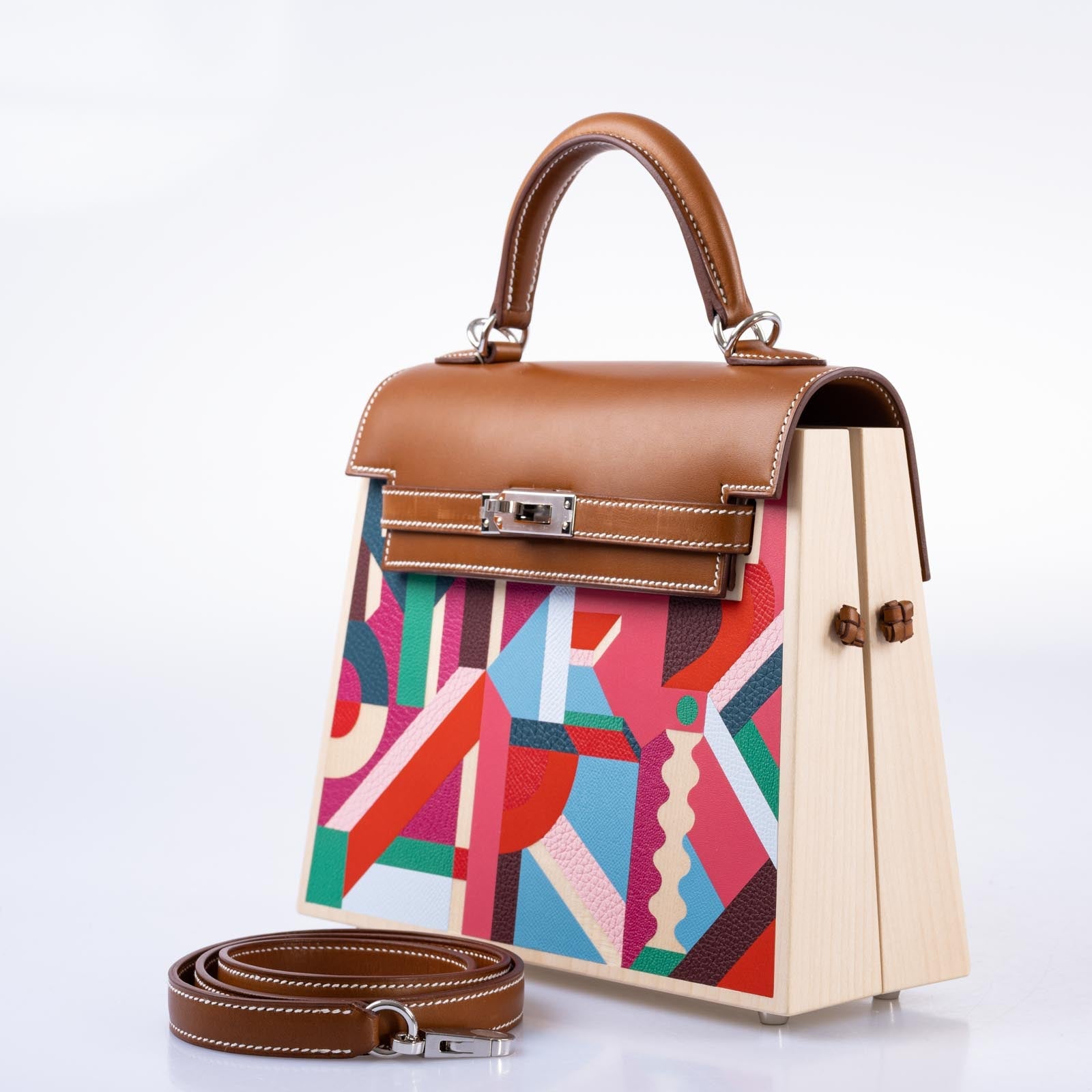 Hermès Kelly Picnic Kellywood Perspective Cavalière Wood Barenia Palladium Hardware