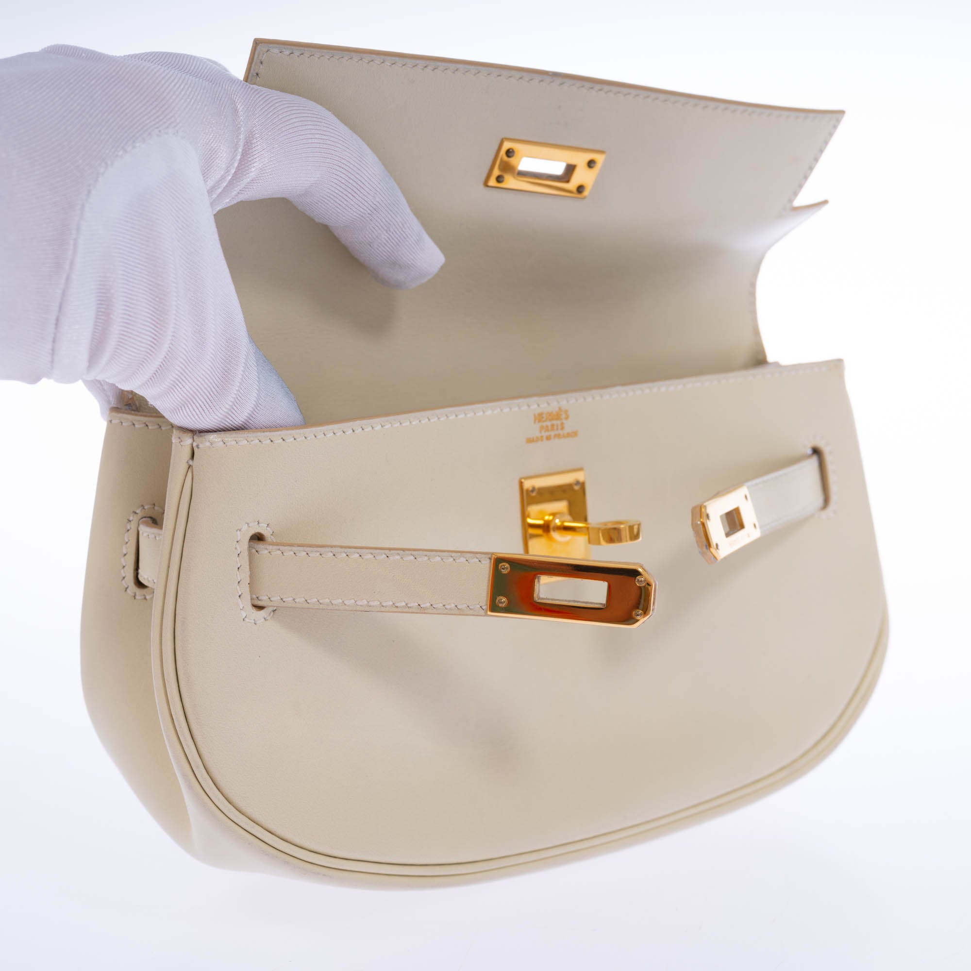Hermès Kelly Pochette Belt Bag Parchemin Box Calf Gold Hardware